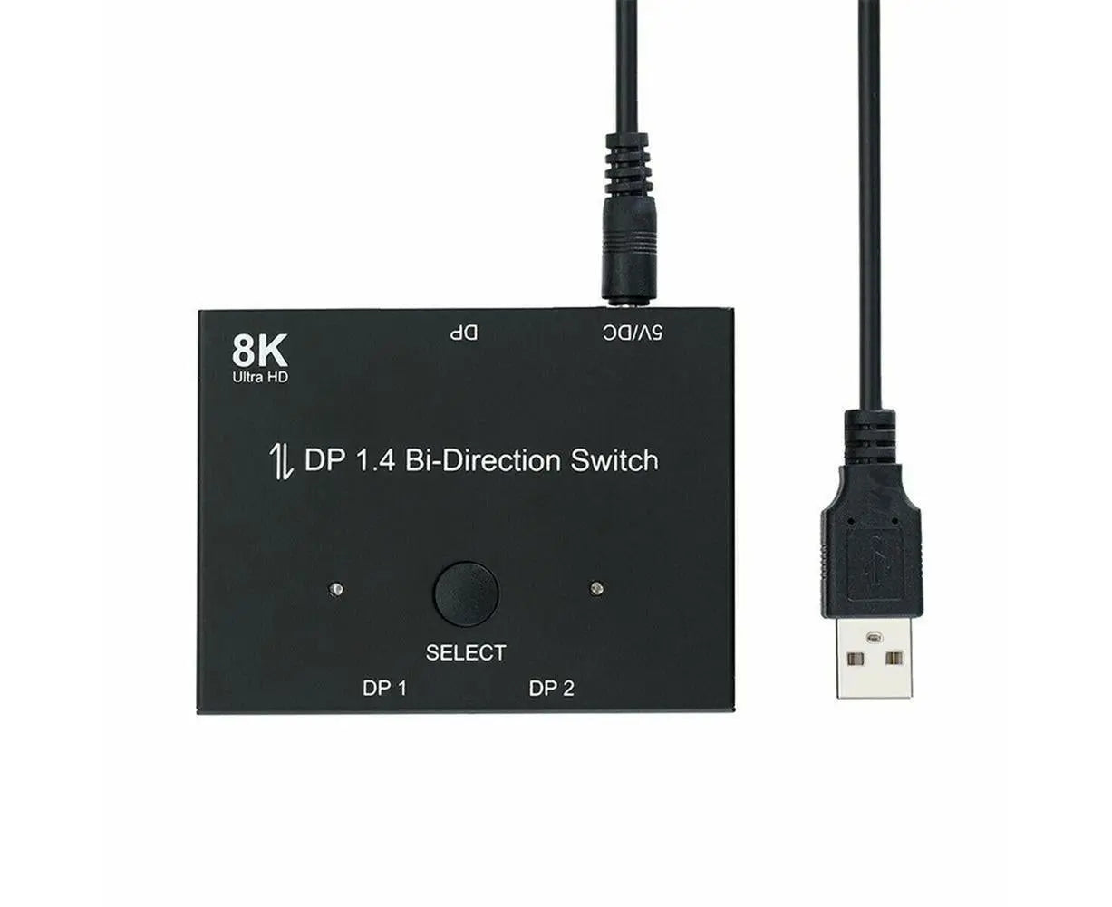 8K DP 1 In 2 Out Displayport Splitter Switch for HDTV Graphics Card Computer - Black Wholesale Hub
