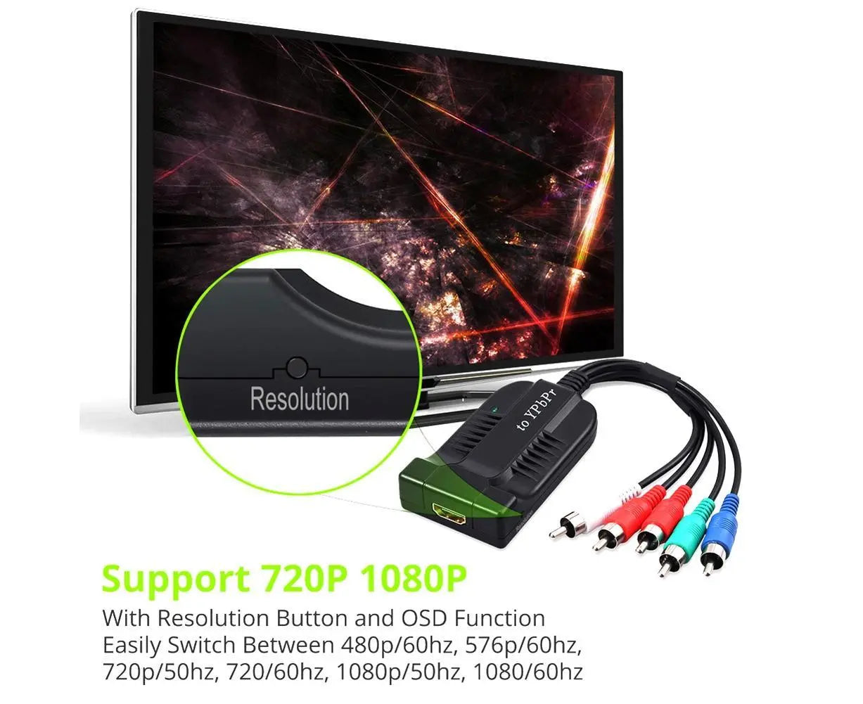 HDMI-compatible to 1080p Component Video YPbPr 5RCA RGB Converter Adapter R/L Audio Output - Black Wholesale Hub