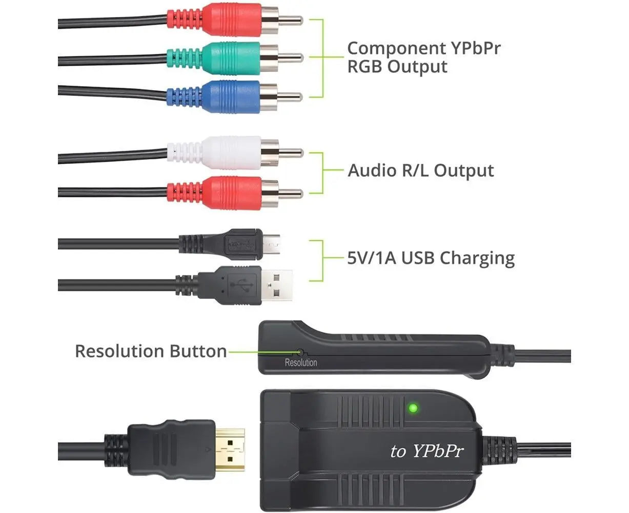 HDMI-compatible to 1080p Component Video YPbPr 5RCA RGB Converter Adapter R/L Audio Output - Black Wholesale Hub