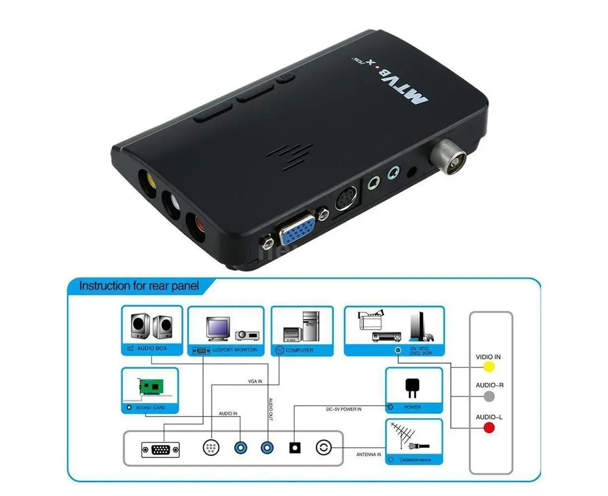 Mini TV Box Digital Computer RF AV to VGA HDTV Programs Tuner Receiver Monitor - Black Wholesale Hub