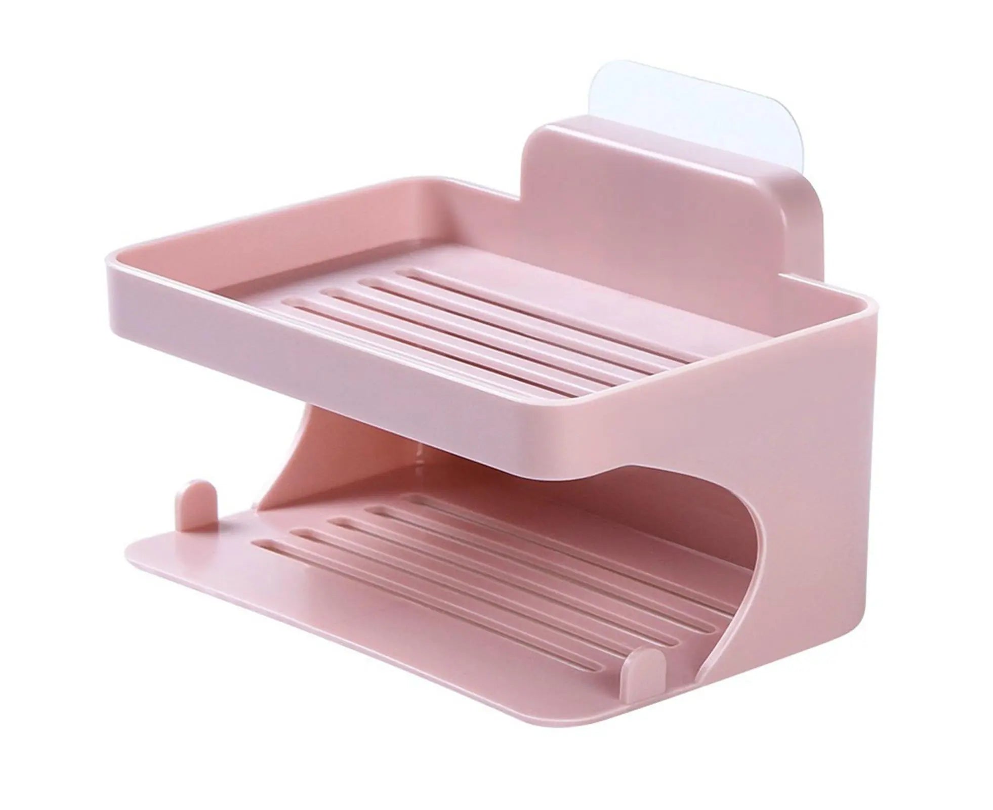 Soap Holder Double Deck Wall Mount No Punching Trace Free Non-slip Storage ABS Self Draining Soap Rack Bathroom Supplies-Pink Wholesale Hub