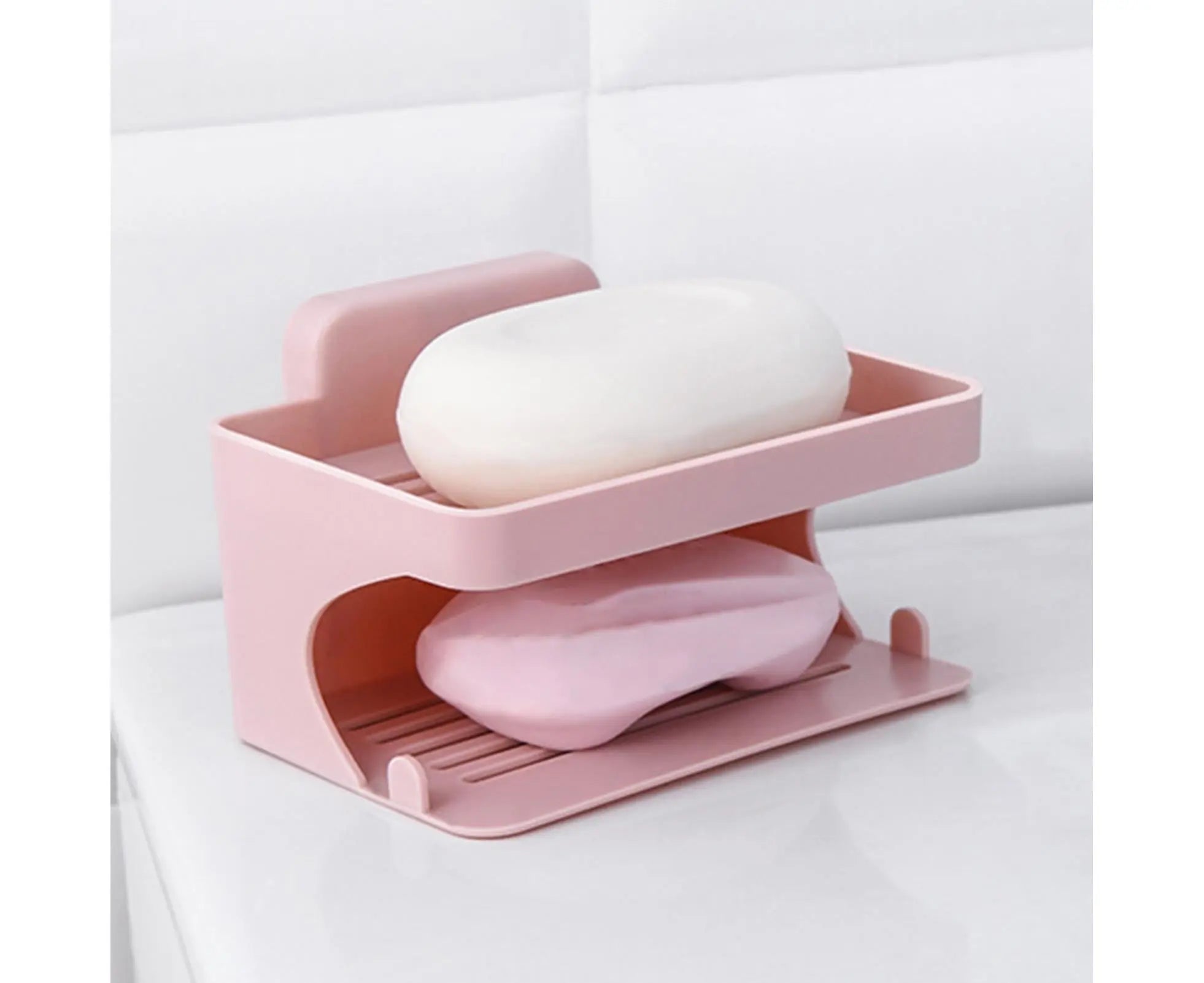 Soap Holder Double Deck Wall Mount No Punching Trace Free Non-slip Storage ABS Self Draining Soap Rack Bathroom Supplies-Pink Wholesale Hub