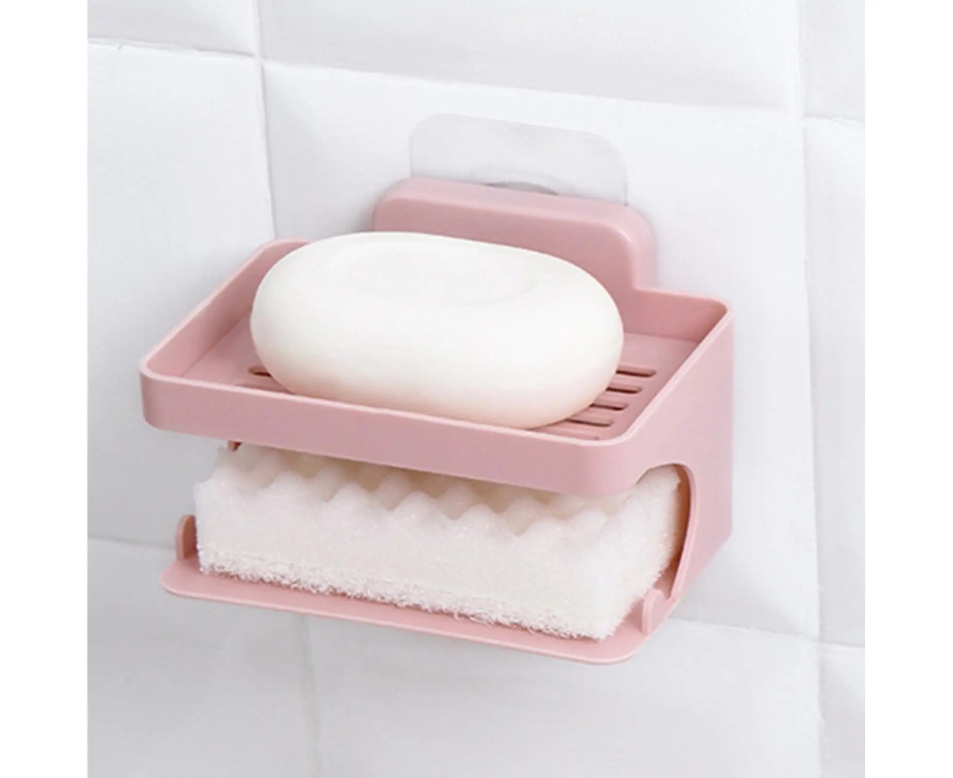 Soap Holder Double Deck Wall Mount No Punching Trace Free Non-slip Storage ABS Self Draining Soap Rack Bathroom Supplies-Pink Wholesale Hub