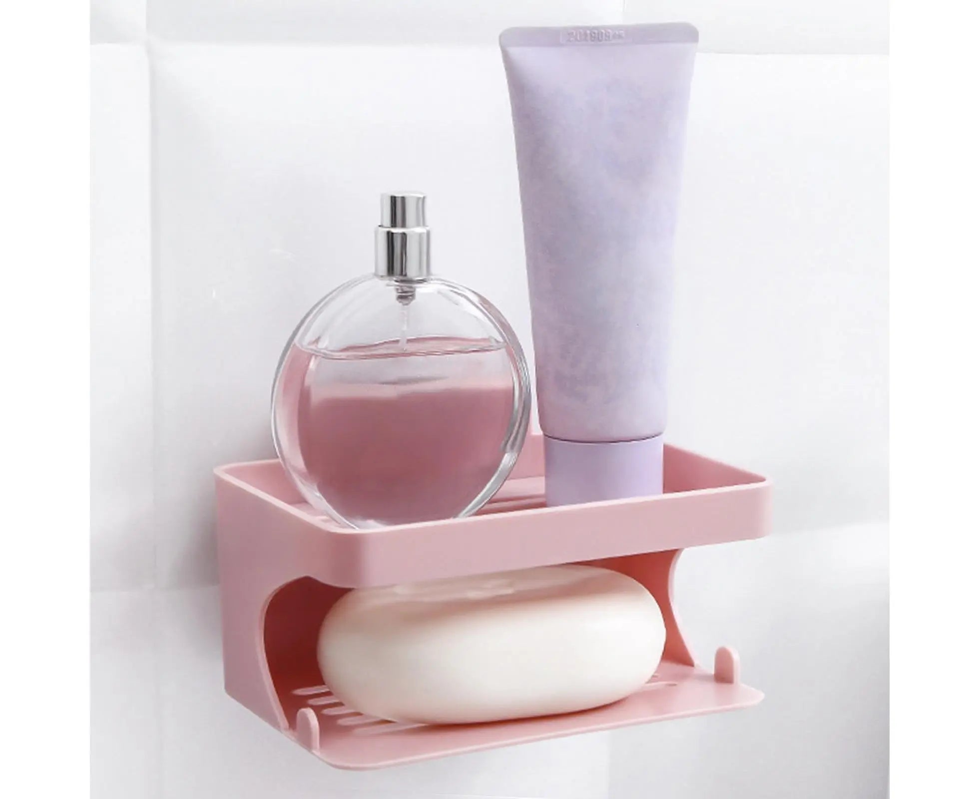 Soap Holder Double Deck Wall Mount No Punching Trace Free Non-slip Storage ABS Self Draining Soap Rack Bathroom Supplies-Pink Wholesale Hub