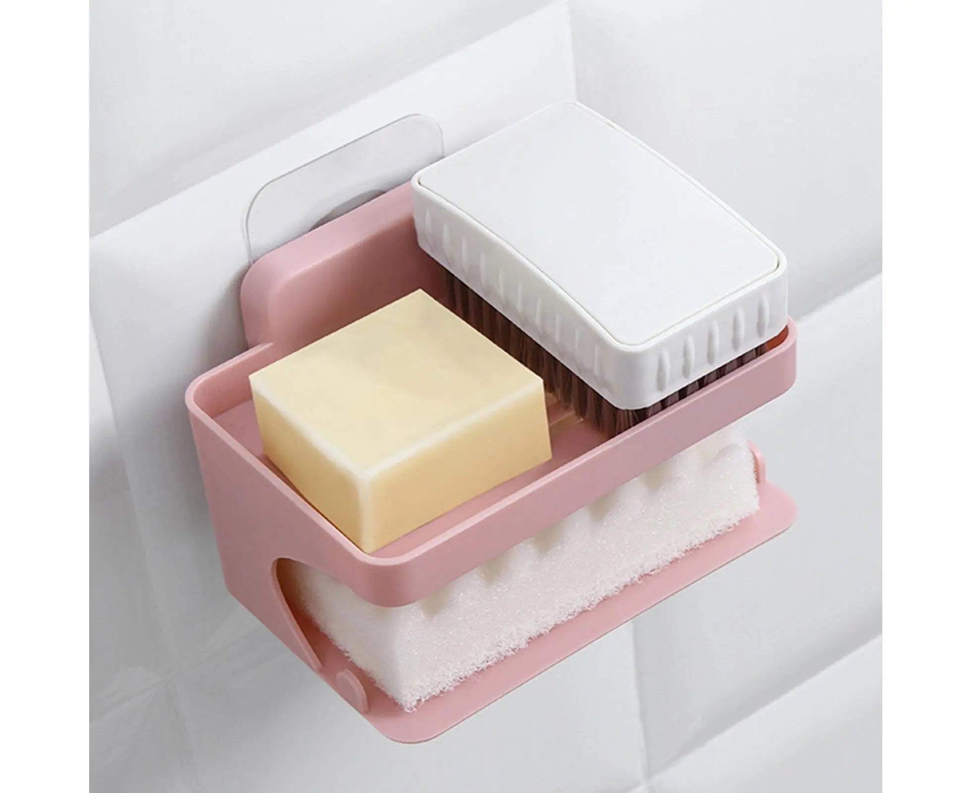 Soap Holder Double Deck Wall Mount No Punching Trace Free Non-slip Storage ABS Self Draining Soap Rack Bathroom Supplies-Pink Wholesale Hub