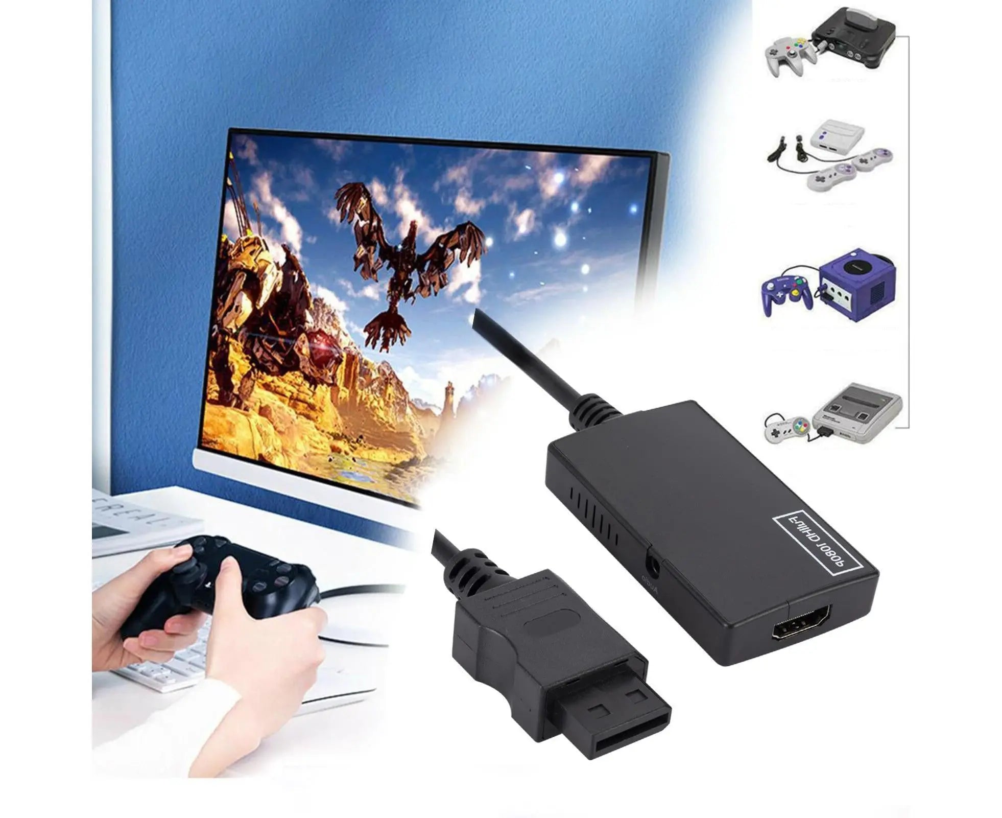 WII2 to HDMI-compatible Converter Portable 3.5mm Audio Jack Plug and Play High Clarity WII2 to HDMI-compatible Adapter for TV - Black Wholesale Hub