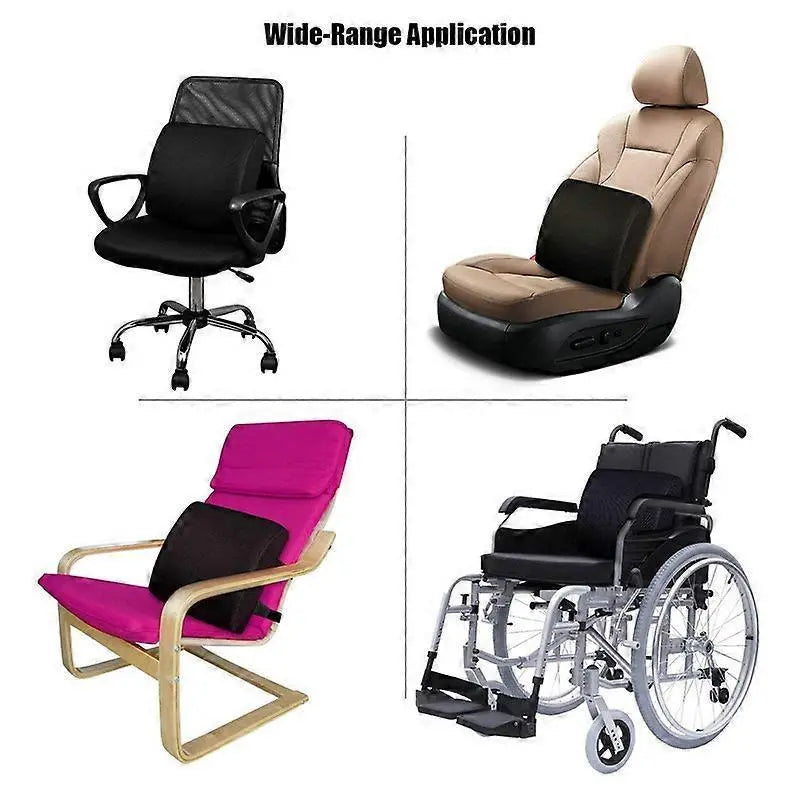 Memory Foam Lumbar Cushion Posture Corrector Vehicle Seat Home Office Chair (Black) Wholesale Hub
