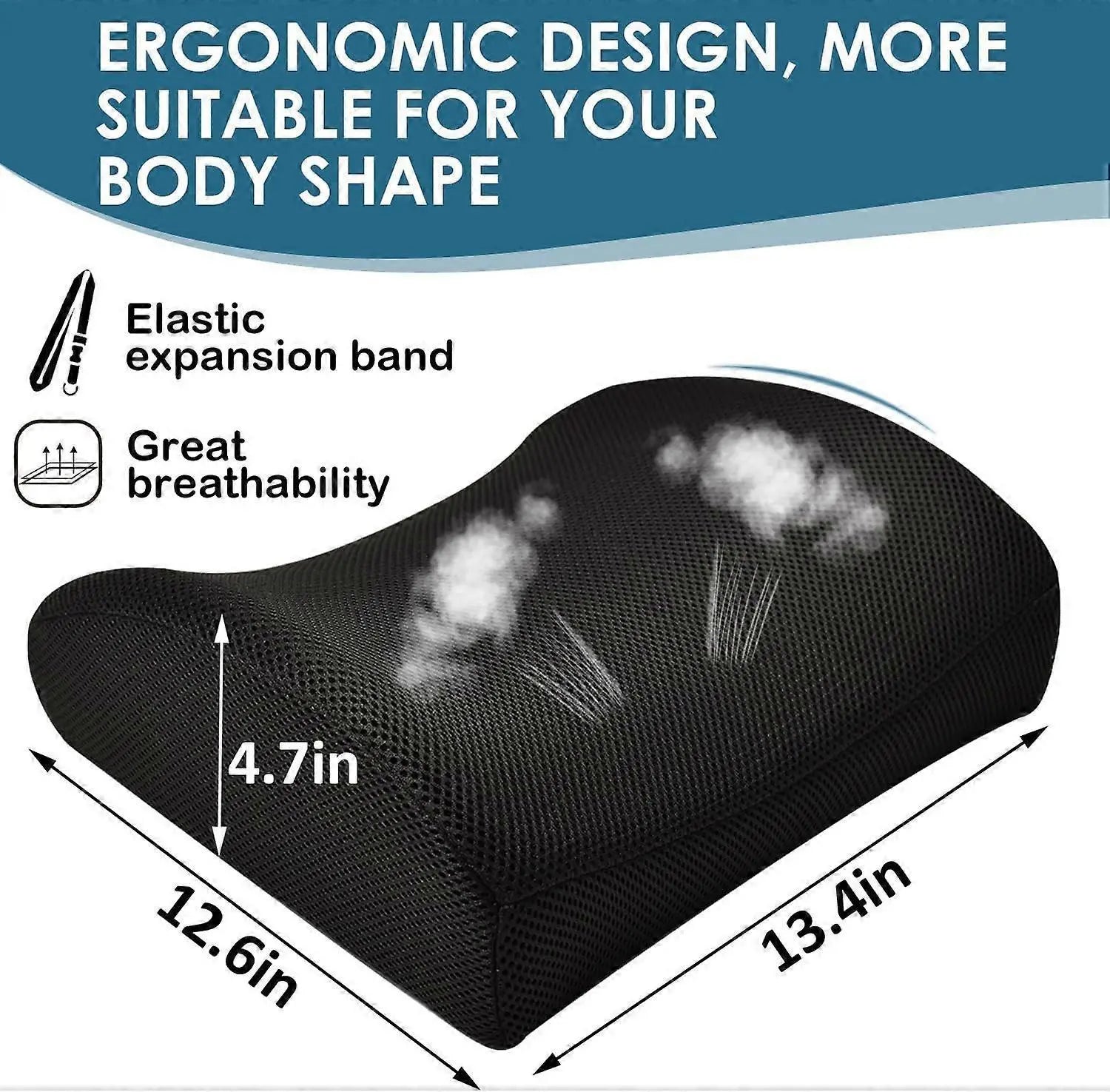 Memory Foam Lumbar Cushion Posture Corrector Vehicle Seat Home Office Chair (Black) Wholesale Hub