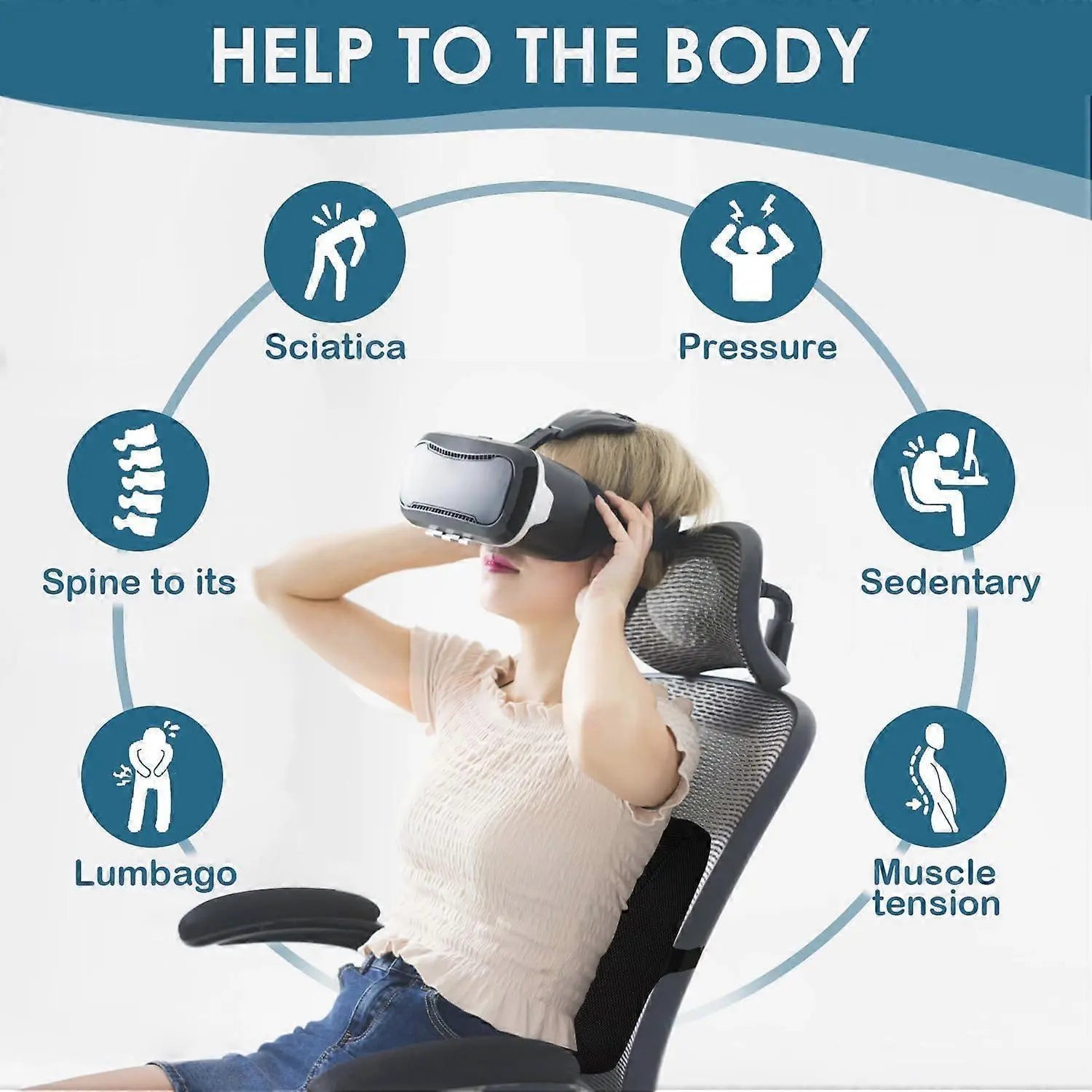 Memory Foam Lumbar Cushion Posture Corrector Vehicle Seat Home Office Chair (Black) Wholesale Hub