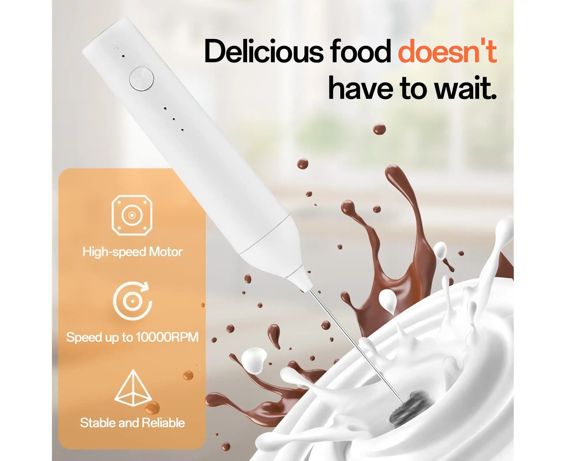 Electric Milk Frother, Rechargeable Handheld Foam Maker, 3 Adjustable Speed Levels, Standable Whisk for Coffee & Cream Wholesale Hub