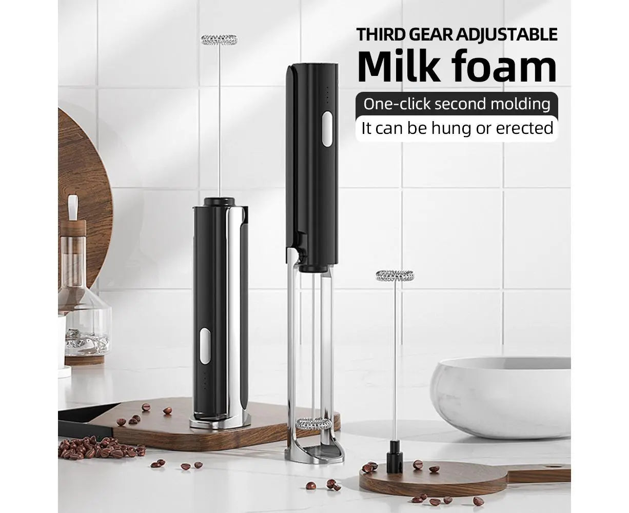 Electric Milk Frother, Rechargeable Handheld Foam Maker, 3 Adjustable Levels, Hangable & Foldable Whisk for Coffee Wholesale Hub