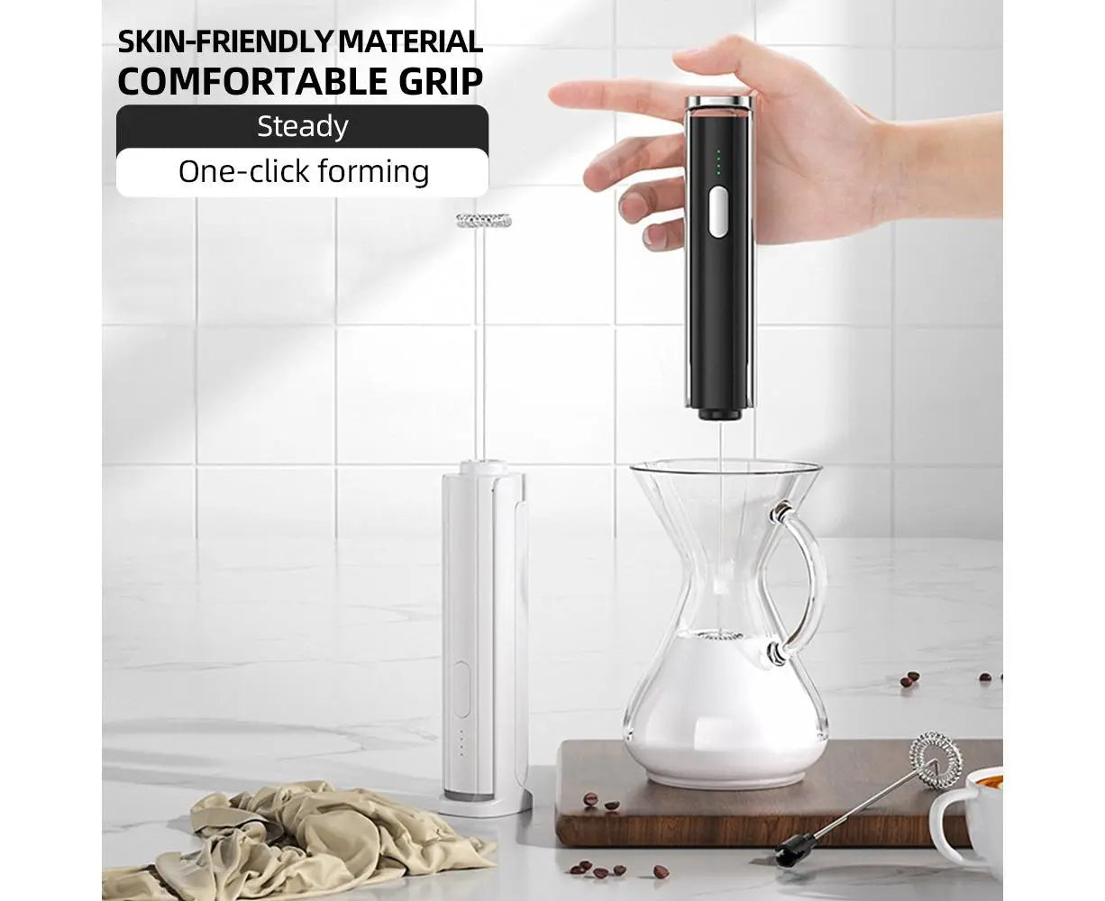 Electric Milk Frother, Rechargeable Handheld Foam Maker, 3 Adjustable Levels, Hangable & Foldable Whisk for Coffee Wholesale Hub