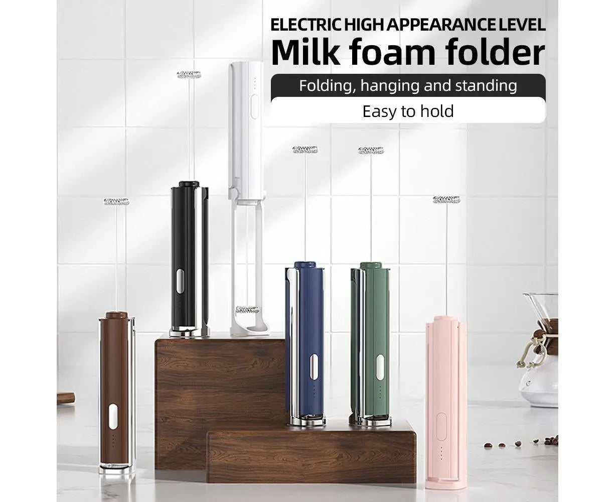 Electric Milk Frother, Rechargeable Handheld Foam Maker, 3 Adjustable Levels, Hangable & Foldable Whisk for Coffee Wholesale Hub