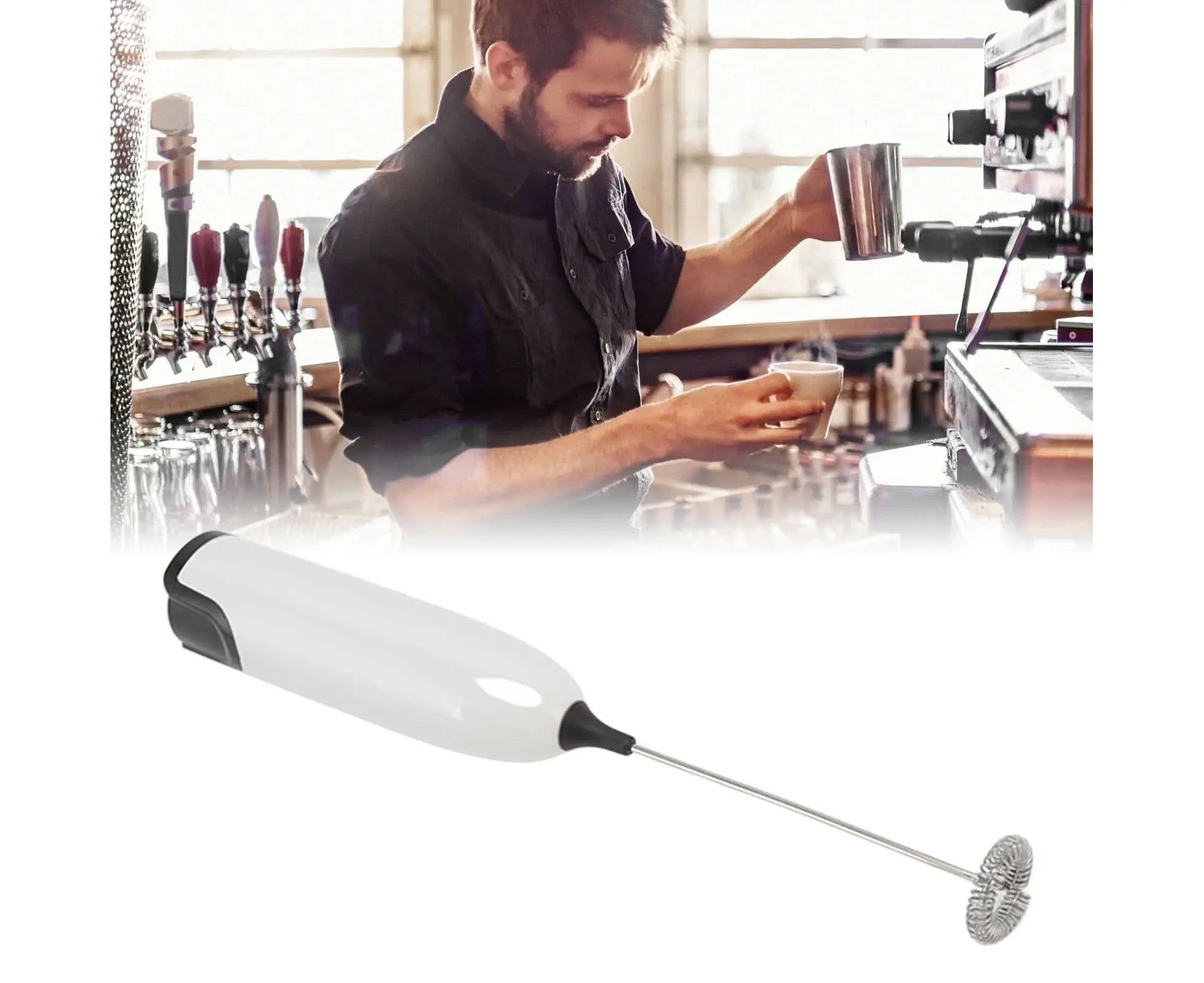 Household Electric Milk Frother, Automatic Handheld Foam Maker, Coffee Stirring Bar, Kitchen Drink Foamer (White/Black) Wholesale Hub