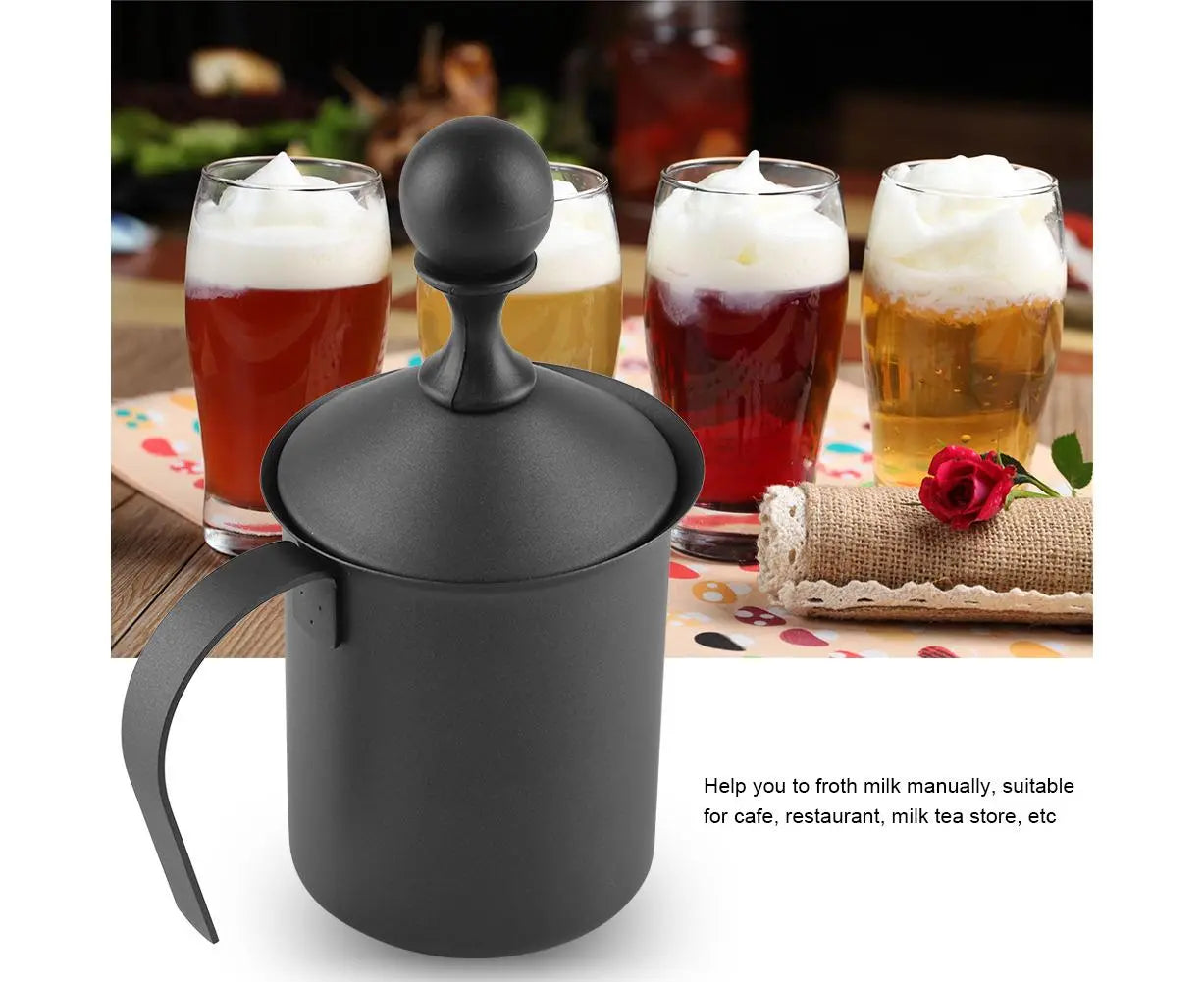 Stainless Steel Manual Double Mesh Milk Frother, Foam Maker for Coffee Decoration (400ml) Wholesale Hub