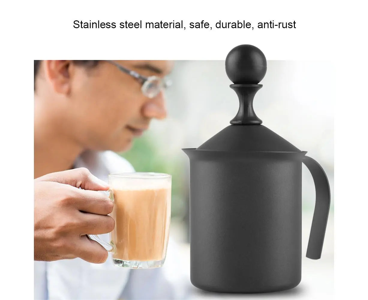 Stainless Steel Manual Double Mesh Milk Frother, Foam Maker for Coffee Decoration (400ml) Wholesale Hub