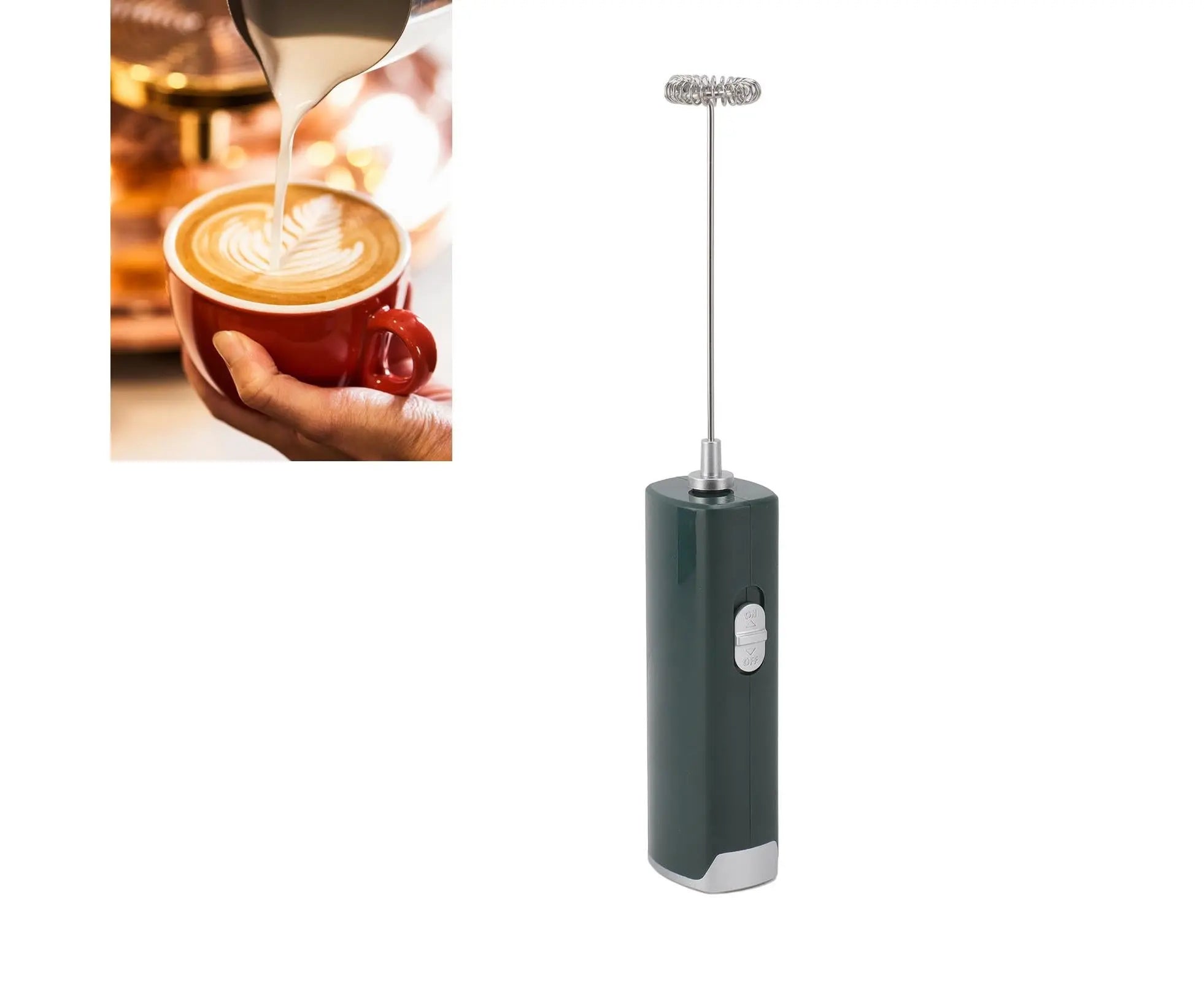 Electric Milk Frother, Multifunctional, Low Noise Mini Hand Wand for Coffee, Lattes, & Hot Chocolate, Dark Green Wholesale Hub