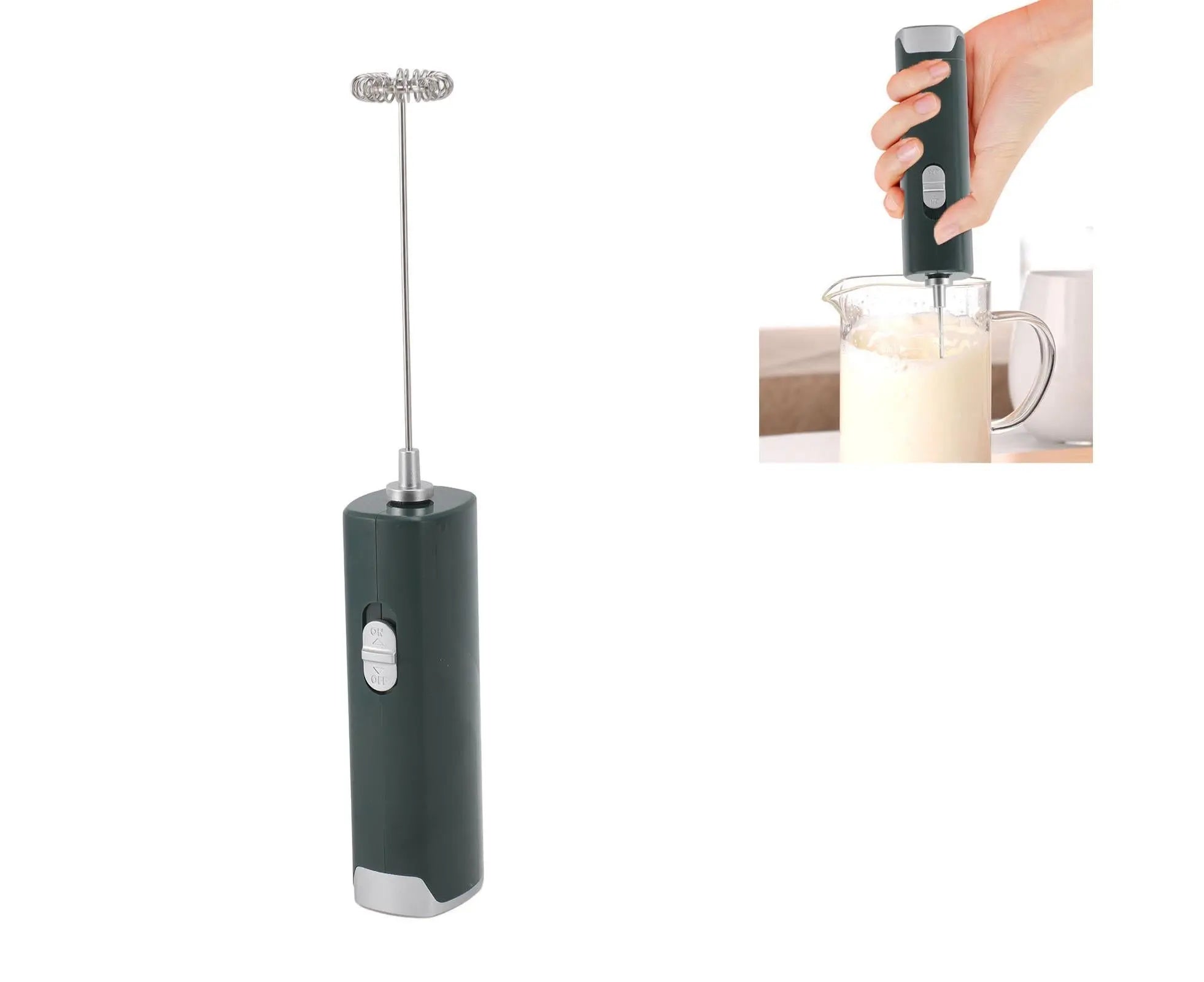 Electric Milk Frother, Multifunctional, Low Noise Mini Hand Wand for Coffee, Lattes, & Hot Chocolate, Dark Green Wholesale Hub