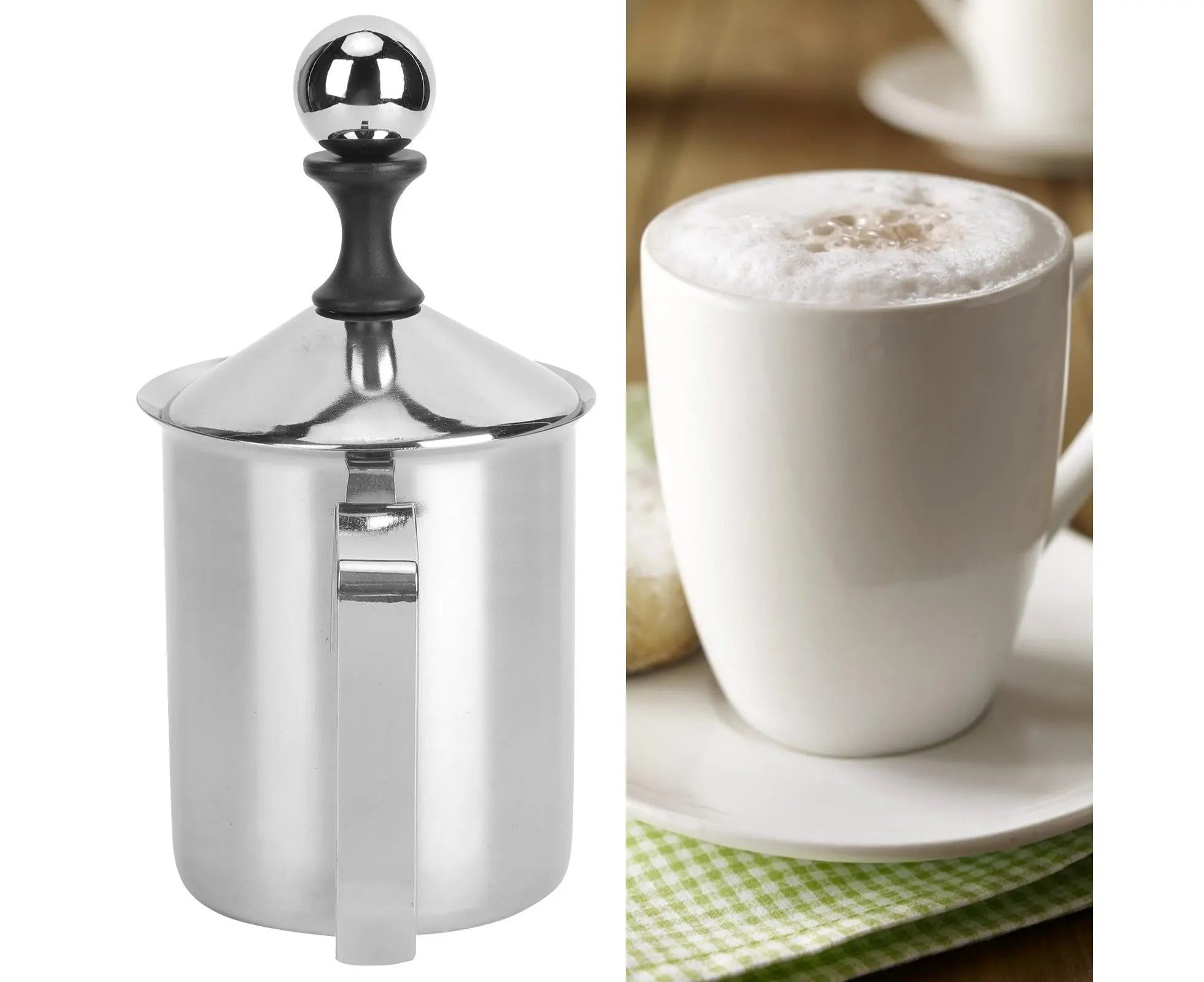 400cc Stainless Steel Manual Milk Frother, Foamer, Mixer, Stirrer for Coffee & Latte Art Wholesale Hub