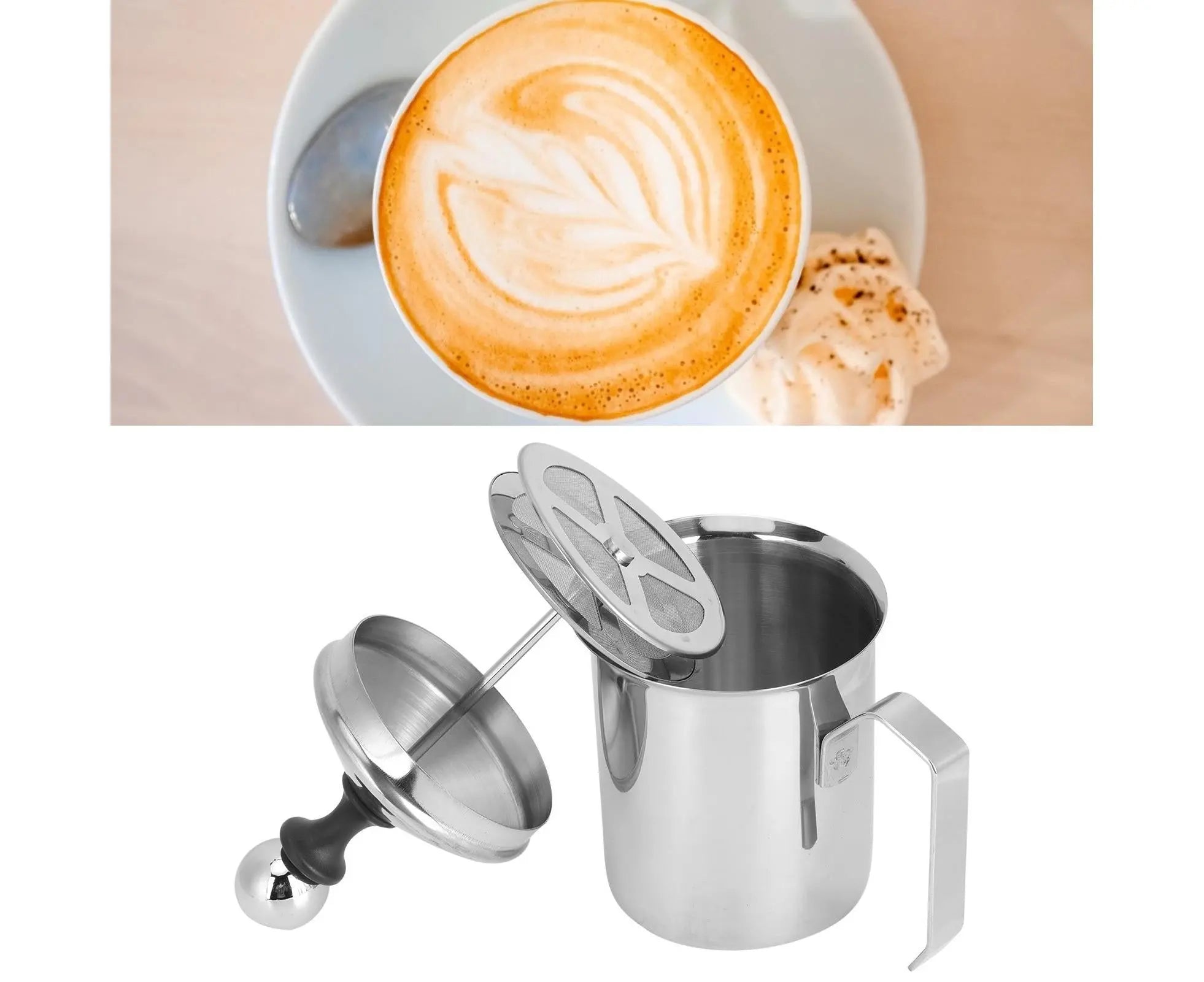 400cc Stainless Steel Manual Milk Frother, Foamer, Mixer, Stirrer for Coffee & Latte Art Wholesale Hub