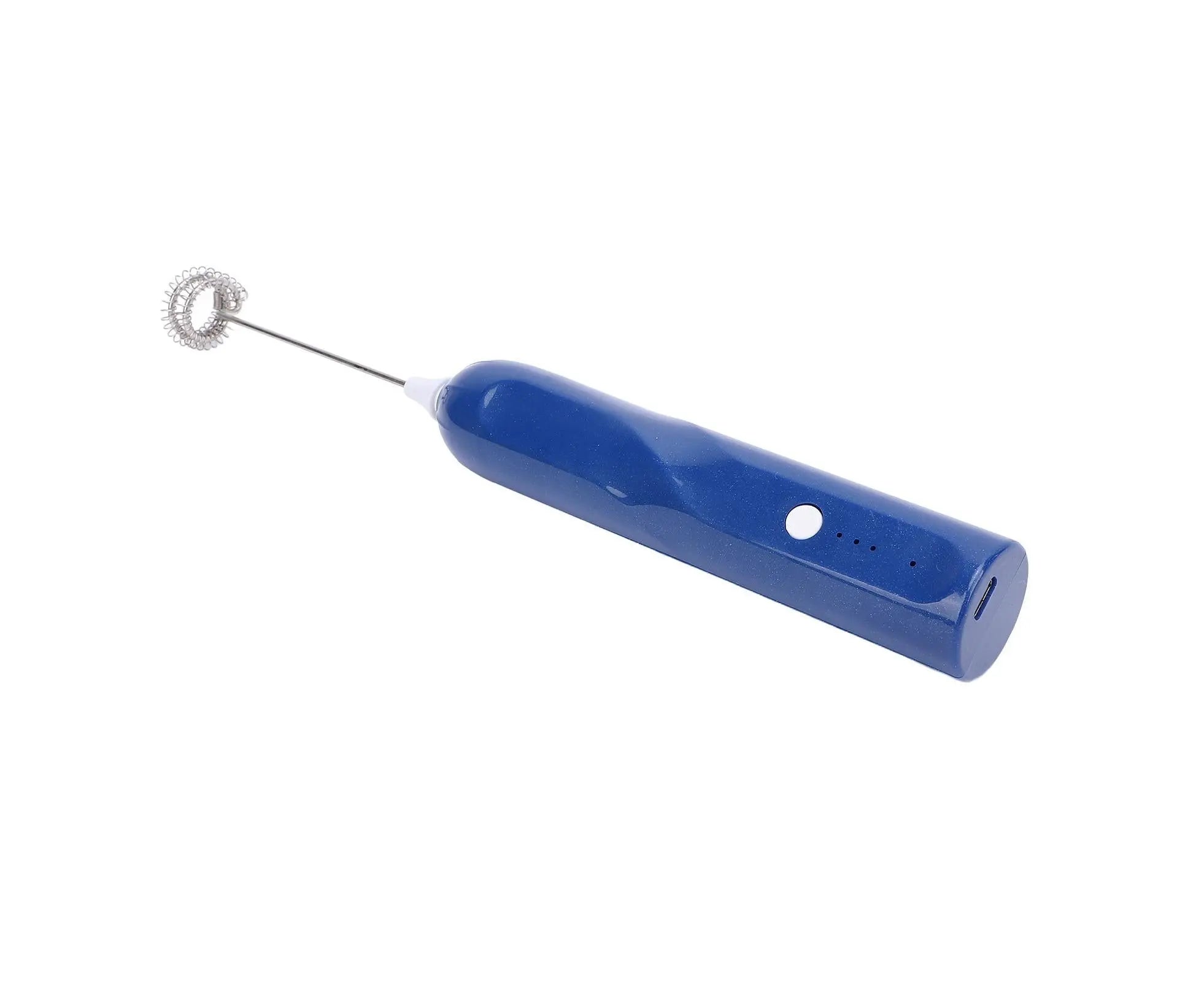 Rechargeable Milk Frother, Handheld Wand with 2 Whisk Attachments, Electric Drink Mixer & Foamer for Coffee & Egg, Blue Wholesale Hub