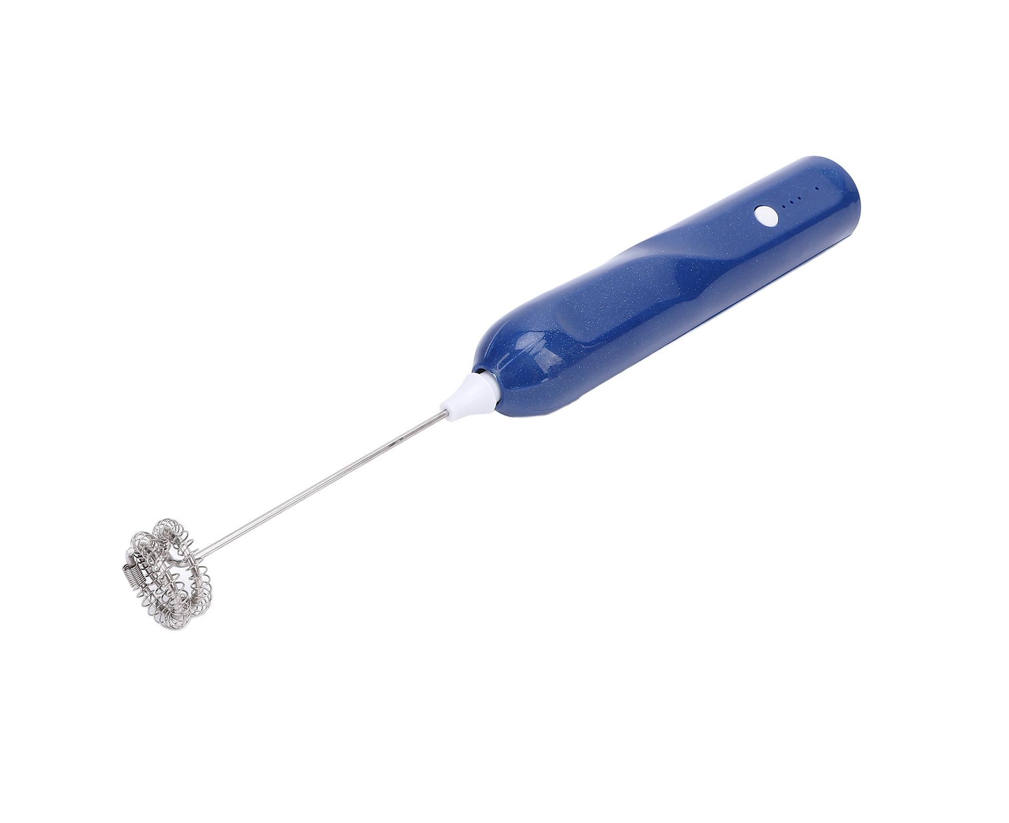 Rechargeable Milk Frother, Handheld Wand with 2 Whisk Attachments, Electric Drink Mixer & Foamer for Coffee & Egg, Blue Wholesale Hub