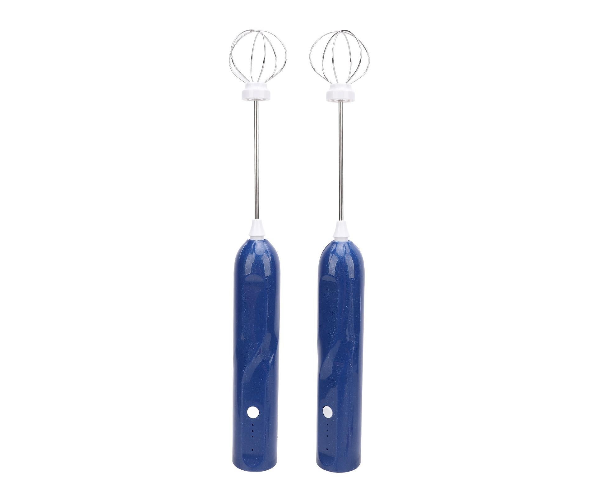 Rechargeable Milk Frother, Handheld Wand with 2 Whisk Attachments, Electric Drink Mixer & Foamer for Coffee & Egg, Blue Wholesale Hub