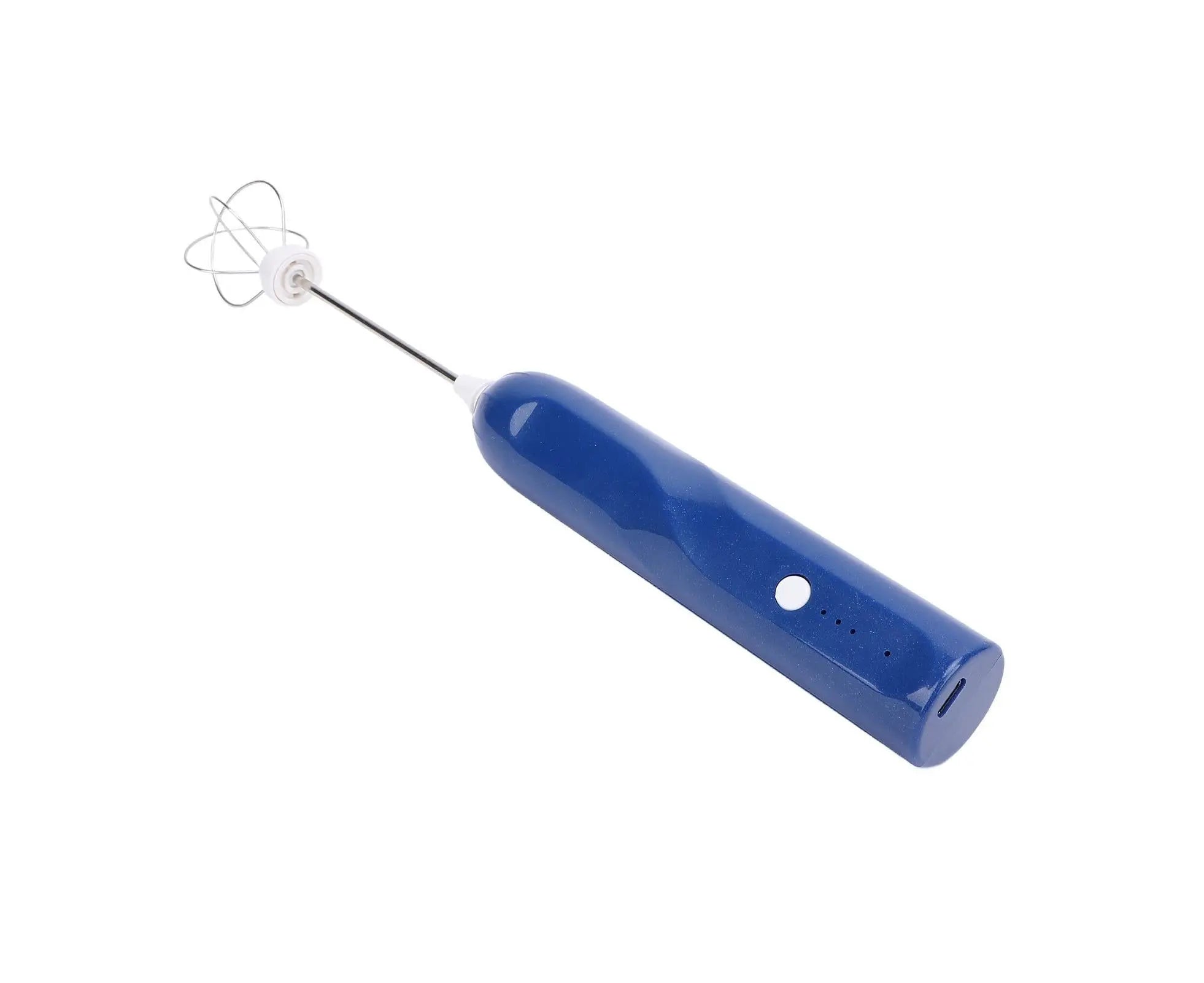 Rechargeable Milk Frother, Handheld Wand with 2 Whisk Attachments, Electric Drink Mixer & Foamer for Coffee & Egg, Blue Wholesale Hub
