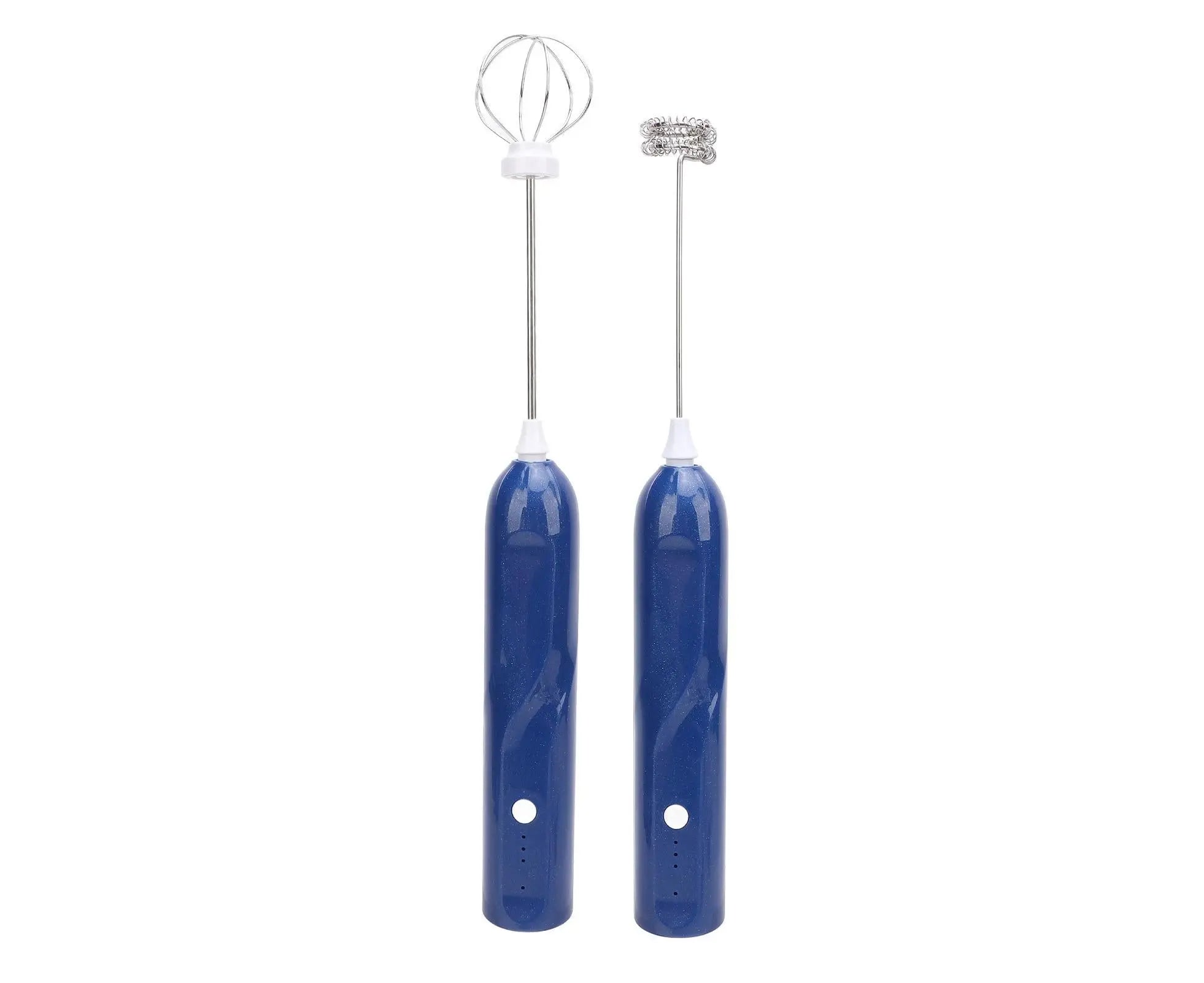 Rechargeable Milk Frother, Handheld Wand with 2 Whisk Attachments, Electric Drink Mixer & Foamer for Coffee & Egg, Blue Wholesale Hub