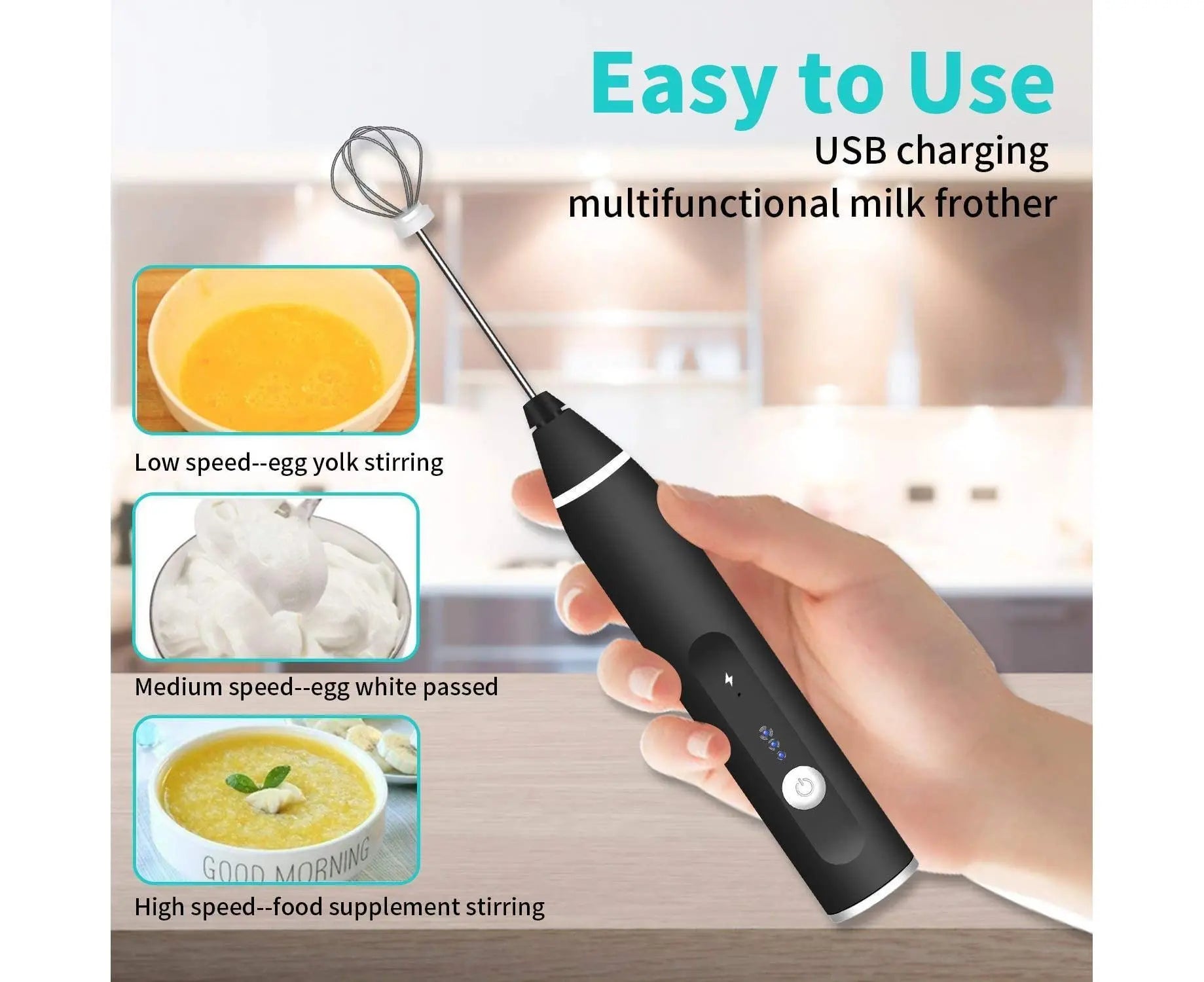 Electric milk frother,USB rechargeable milk frother 2 in 1 Hand-held battery-operated milk frother Wholesale Hub