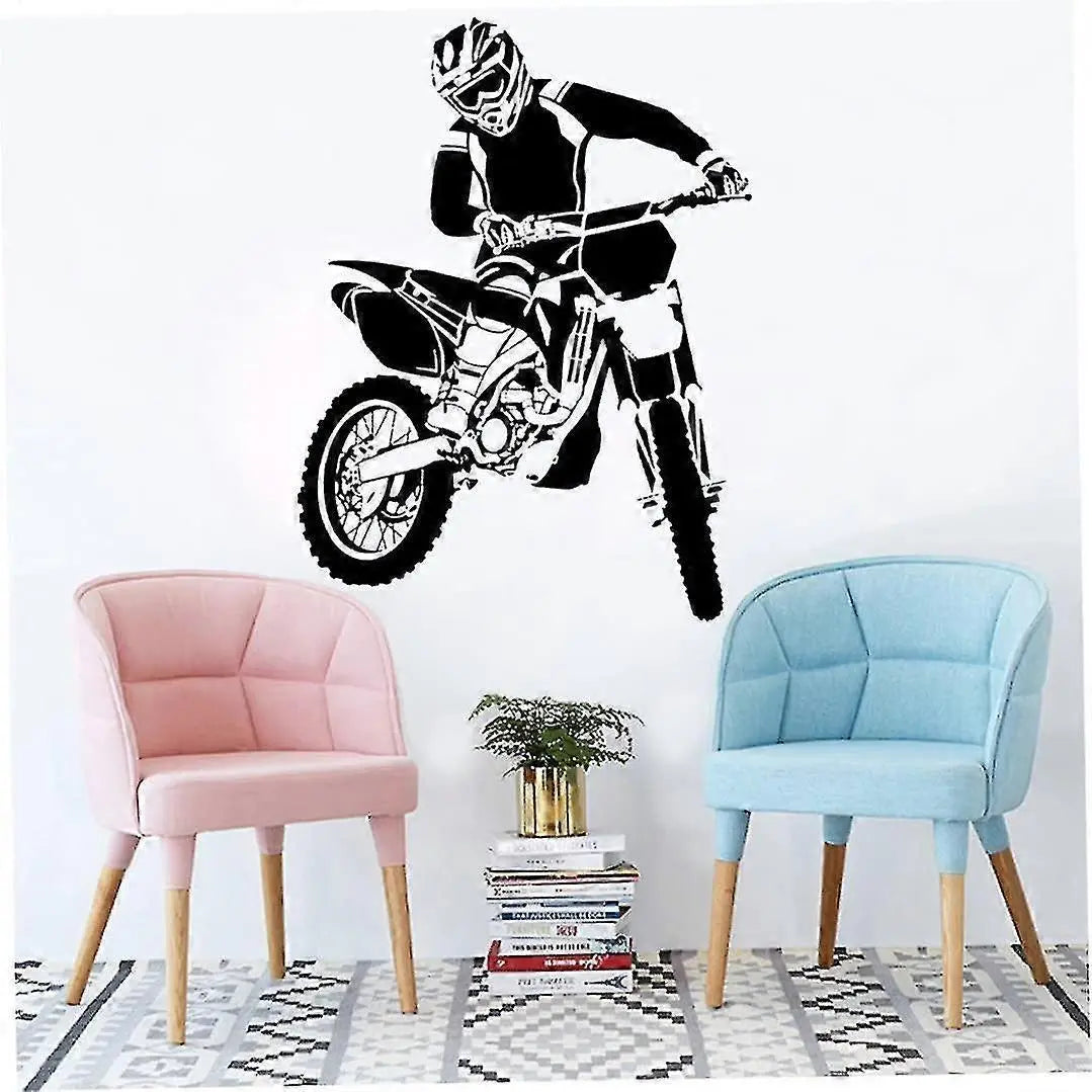 Motorbike Wall Stickers Self Adhesive Pvc Dirt Bike Wall Decal Bedroom Decor Black 58x68cm Dirt Bike Wall Sticker (black) Wholesale Hub