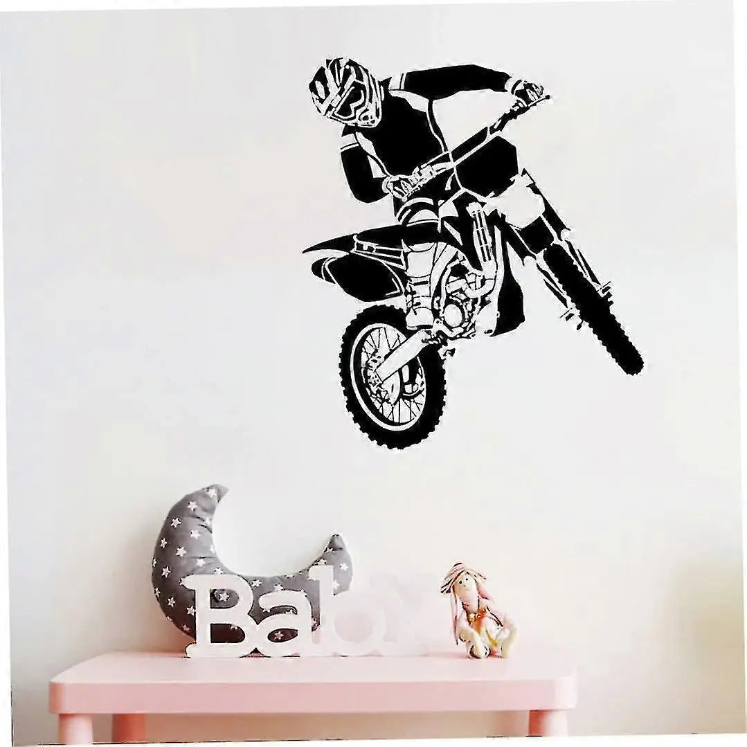 Motorbike Wall Stickers Self Adhesive Pvc Dirt Bike Wall Decal Bedroom Decor Black 58x68cm Dirt Bike Wall Sticker (black) Wholesale Hub
