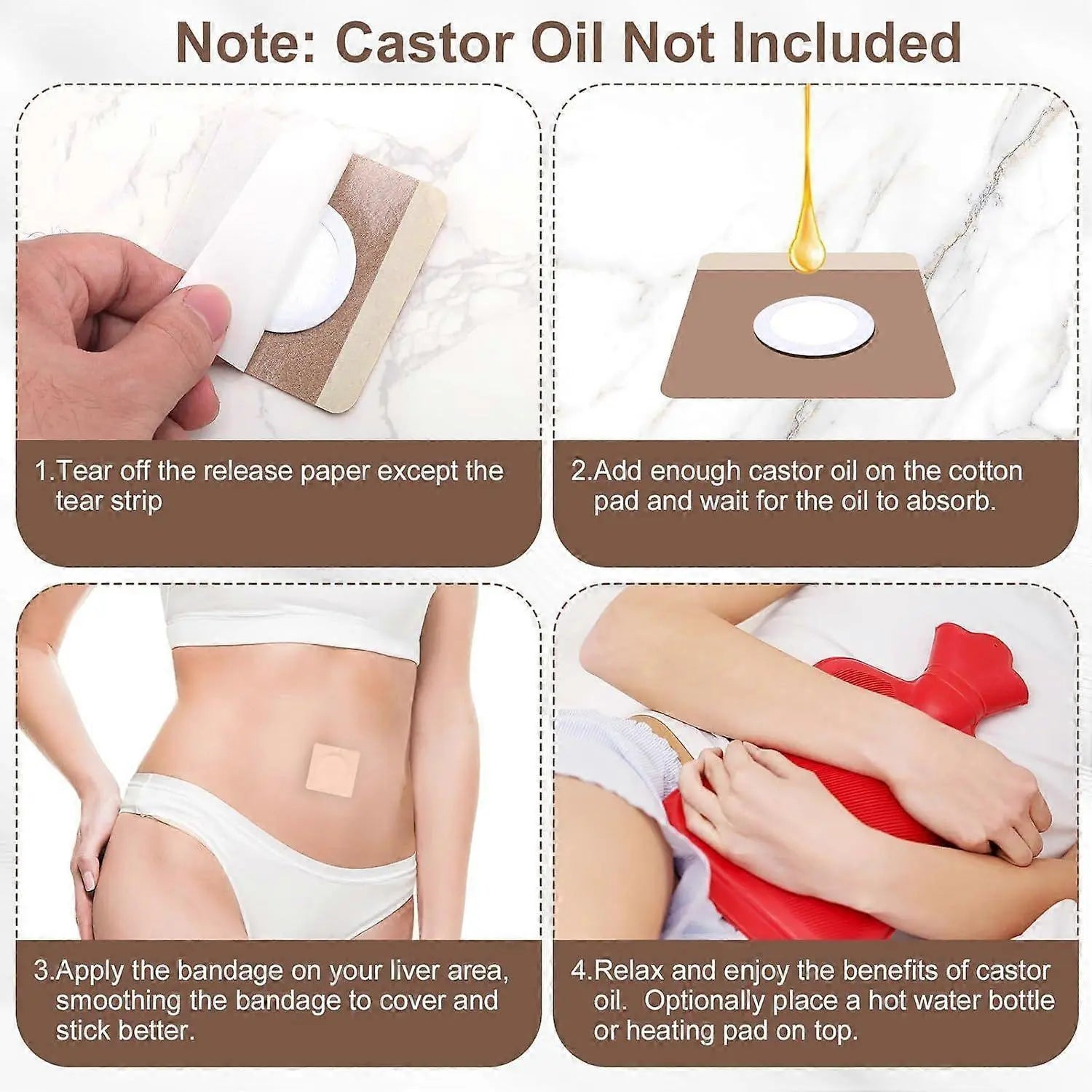 30pcs Castor Oil Pack Wrap for Belly Button, 2.76in Self-Adhesive Castor Oil Wholesale Hub
