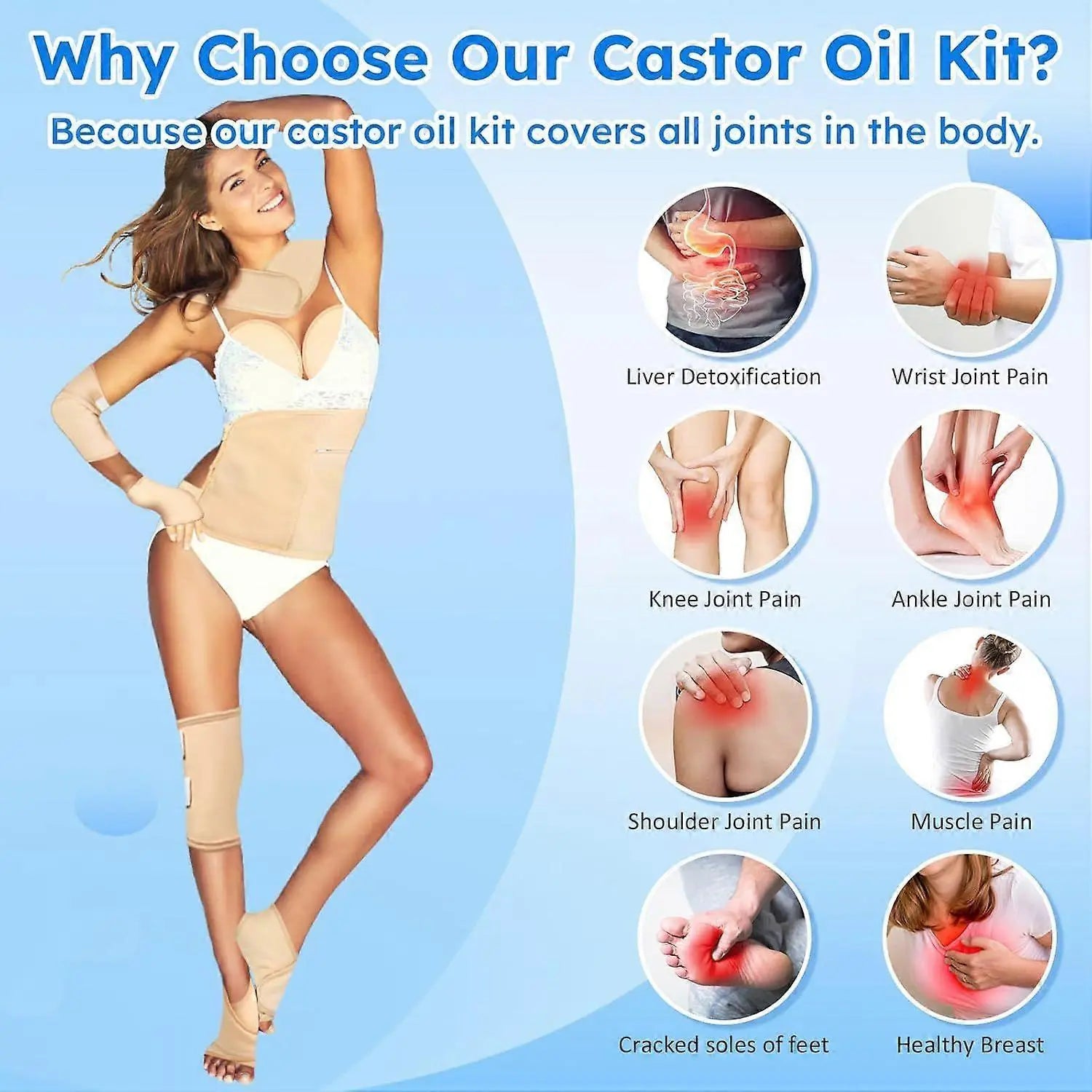 Castor Oil Pack Wrap,10 pcs Reusable Organic Castor Oil Pack Kit with Adjustable Wholesale Hub