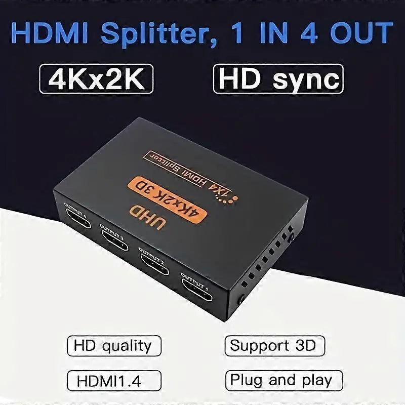 1 In 4 Out 4K HDMI Splitter with AC Adapter Wholesale Hub