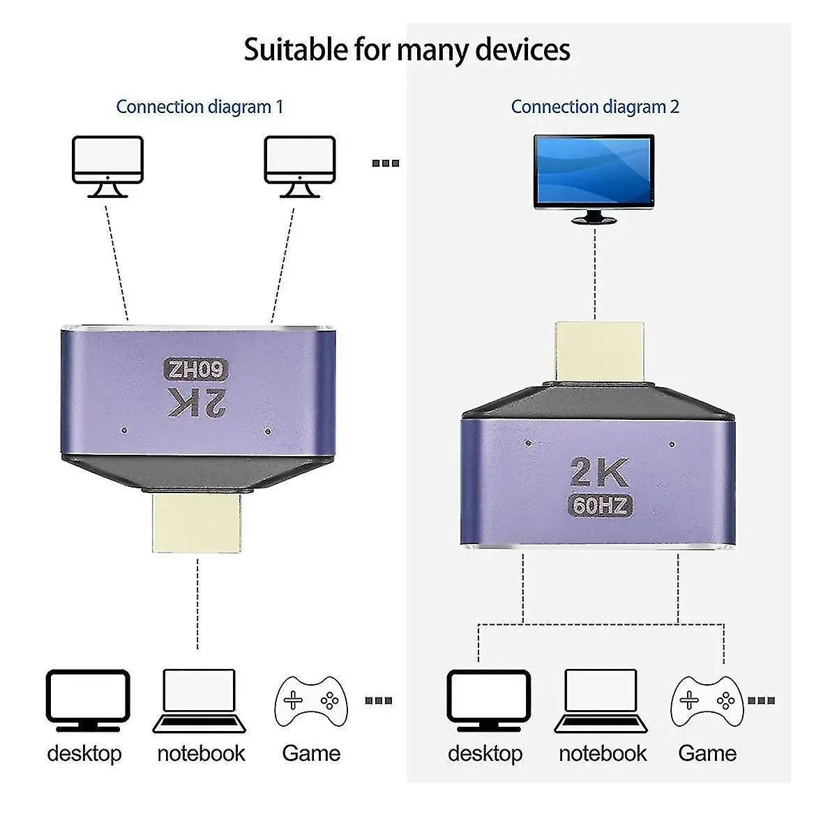1 In 2 Out HDMI Splitter Adapter 60Hz Wholesale Hub