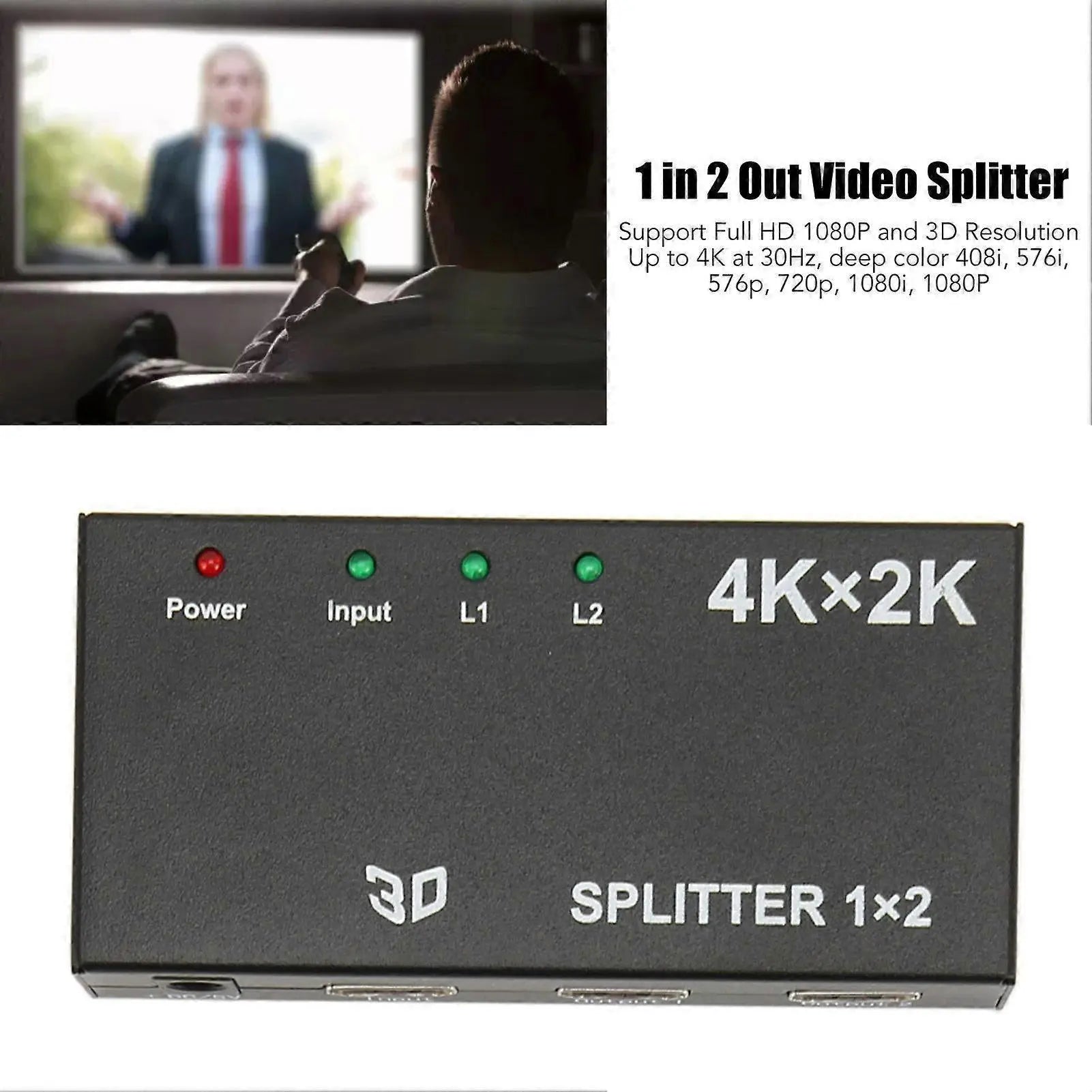 1 In 2 Out 4K HDMI Splitter with AC Adapter Wholesale Hub