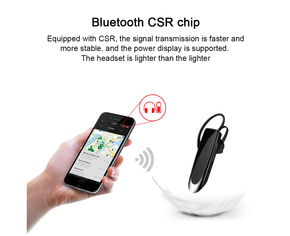 Bluetooth Earpiece - Wireless Handsfree - Noise Cancelling Driving Headset with 24 Hrs Battery Wholesale Hub