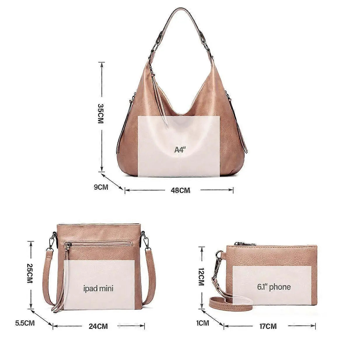 Women's Soft Leather Tote Bags 3pcs Fashion Handbag Wallet Shoulder Purse Set Wholesale Hub
