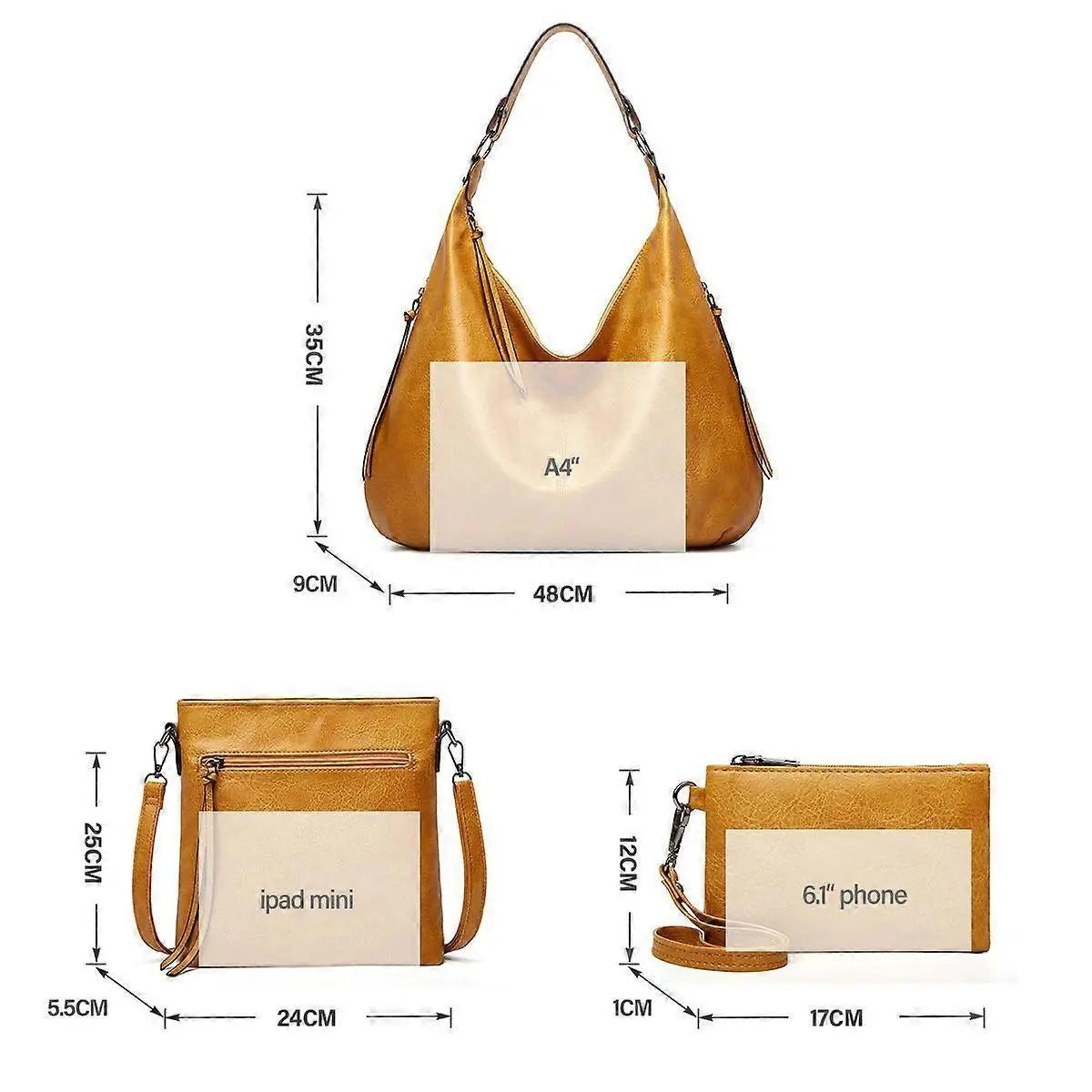 Women's Soft Leather Tote Bags 3pcs Fashion Handbag Wallet Shoulder Purse Set Wholesale Hub
