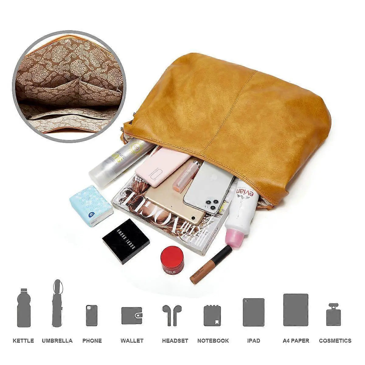 Women's Soft Leather Tote Bags 3pcs Fashion Handbag Wallet Shoulder Purse Set Wholesale Hub