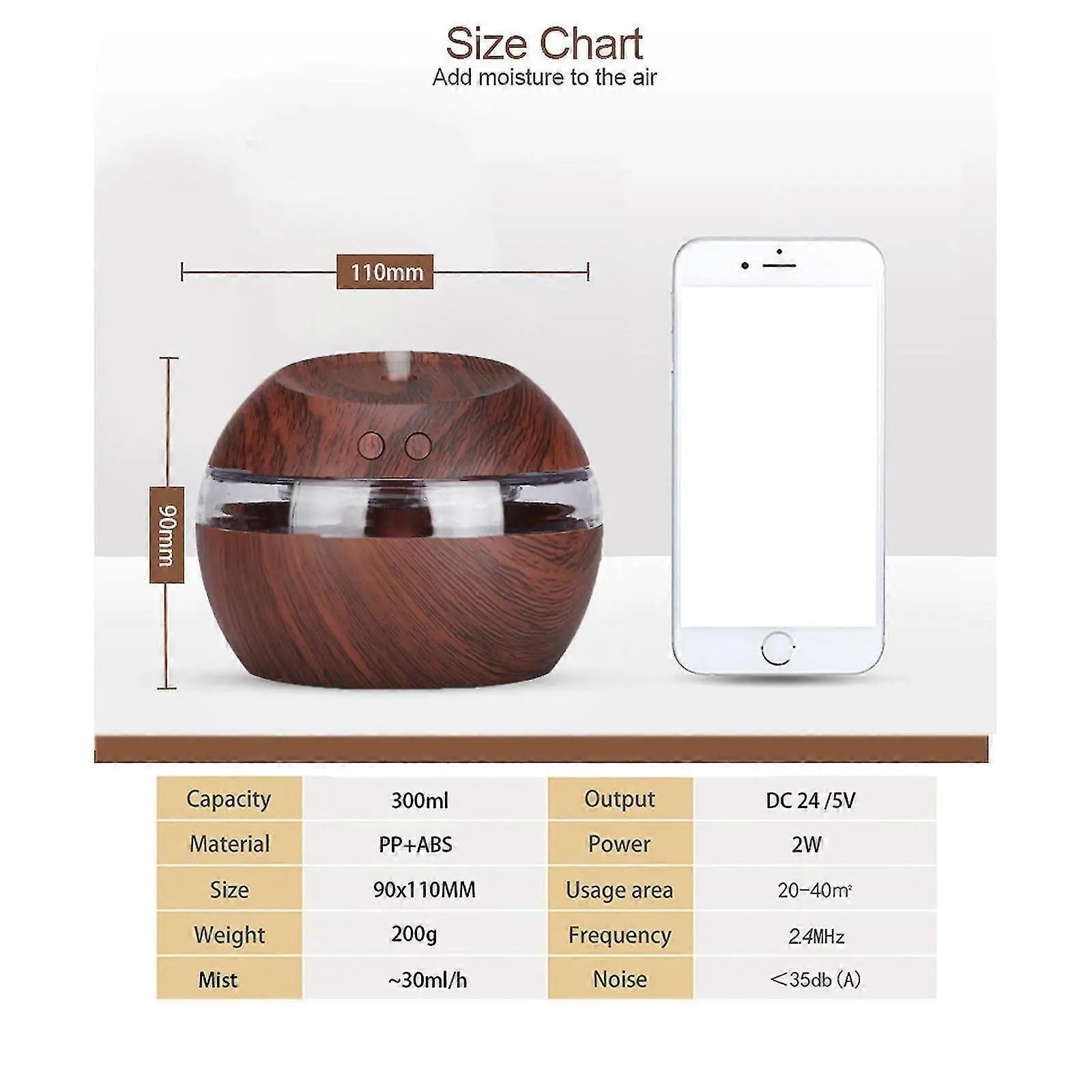 Wood Grain USB Humidifier, Round Aroma Diffuser, Mini Cool Mist Maker Wholesale Hub