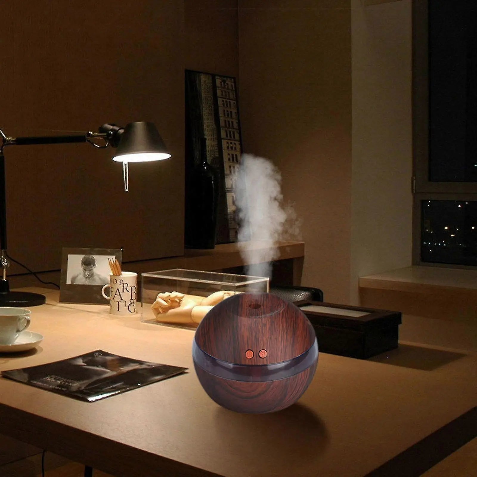 Wood Grain USB Humidifier, Round Aroma Diffuser, Mini Cool Mist Maker Wholesale Hub