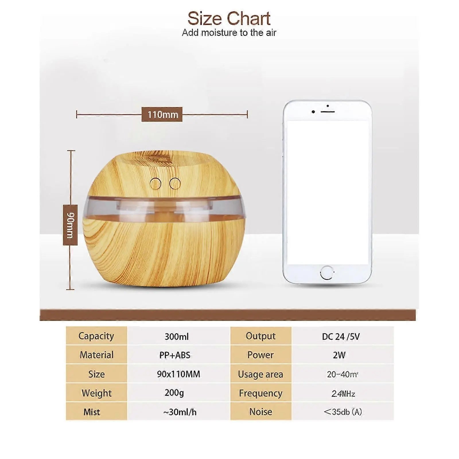 Wood Grain USB Humidifier, Round Aroma Diffuser, Mini Cool Mist Maker Wholesale Hub