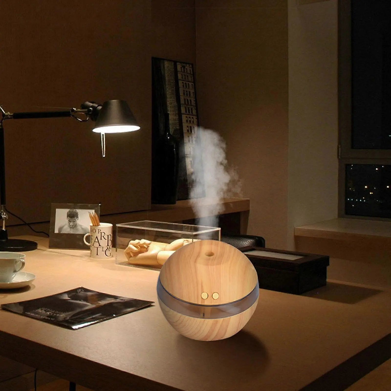 Wood Grain USB Humidifier, Round Aroma Diffuser, Mini Cool Mist Maker Wholesale Hub