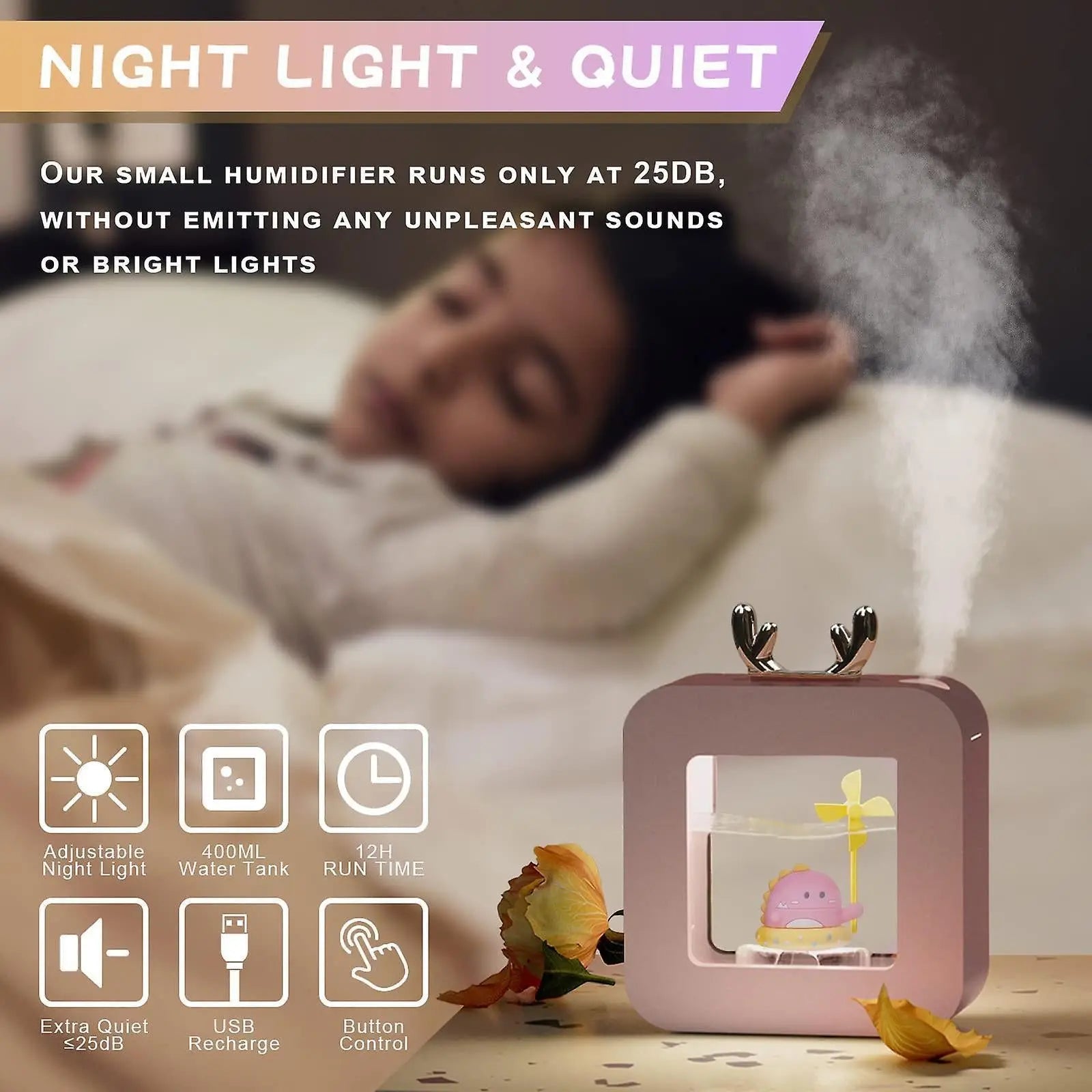 400ml Cool Mist Humidifier for Bedroom, Night Light Essential Oil Diffuser Wholesale Hub