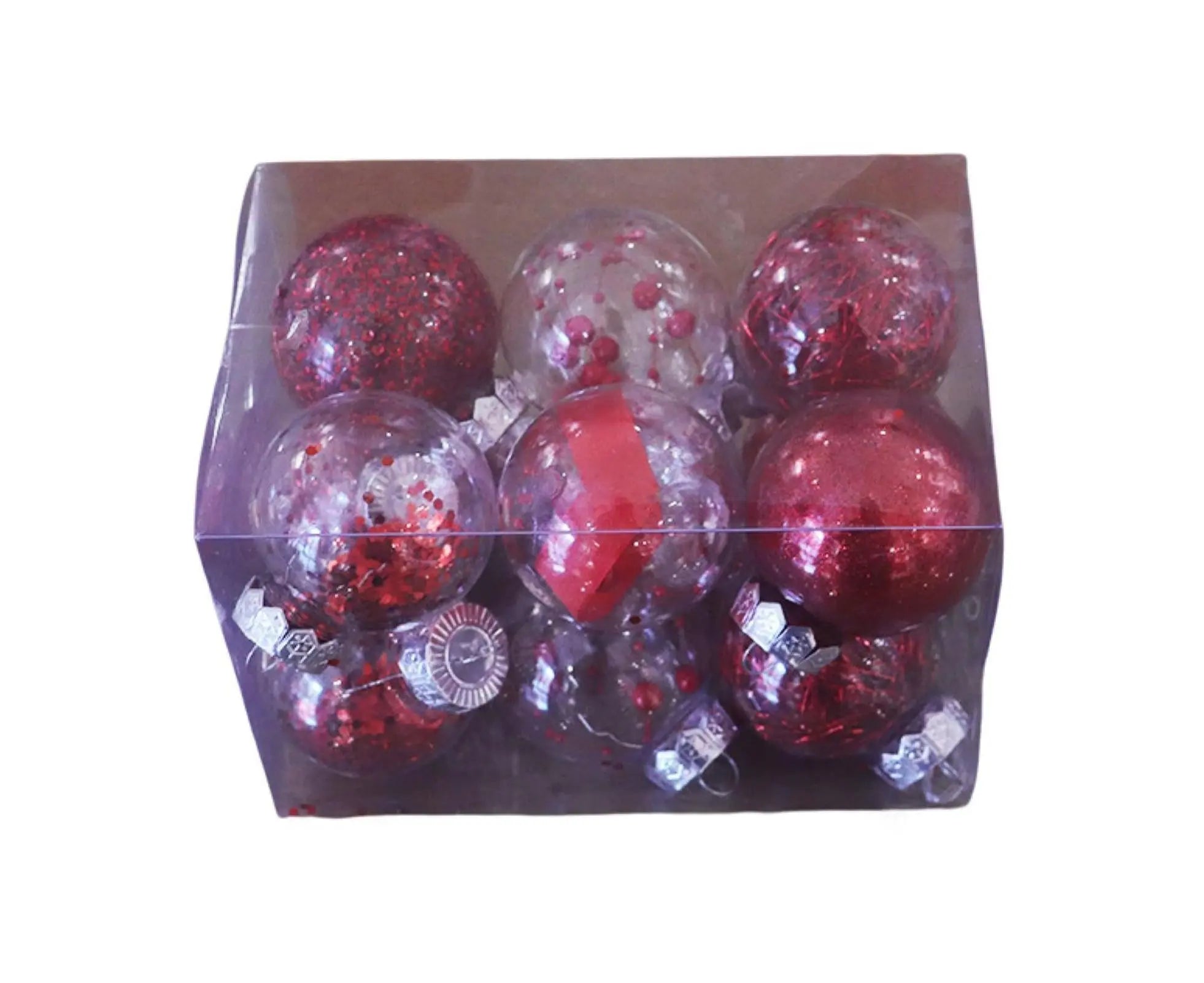 12Pcs/Box 6cm Christmas Ball Multi-Glitter Powder Hanging-Red Wholesale Hub