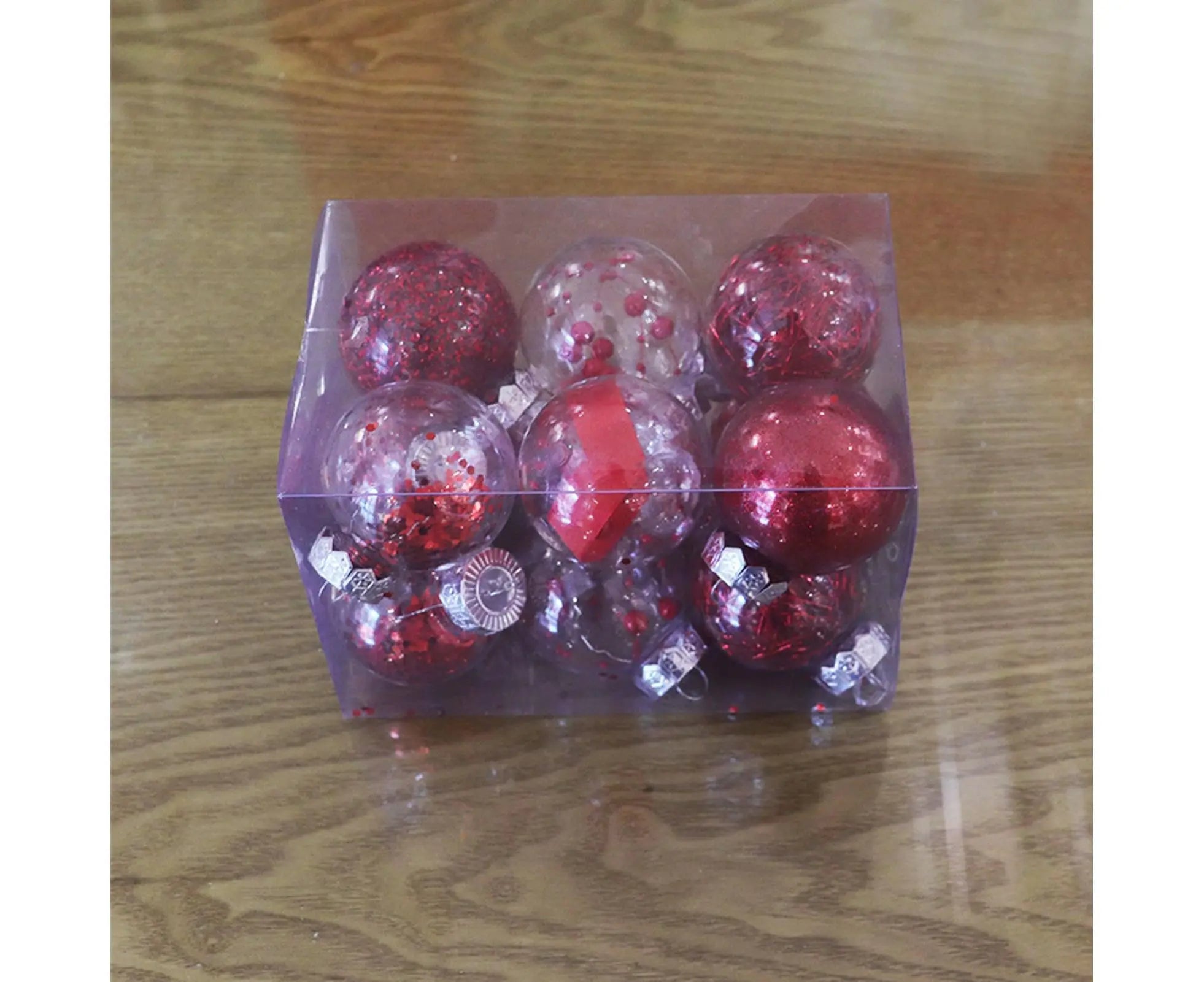 12Pcs/Box 6cm Christmas Ball Multi-Glitter Powder Hanging-Red Wholesale Hub