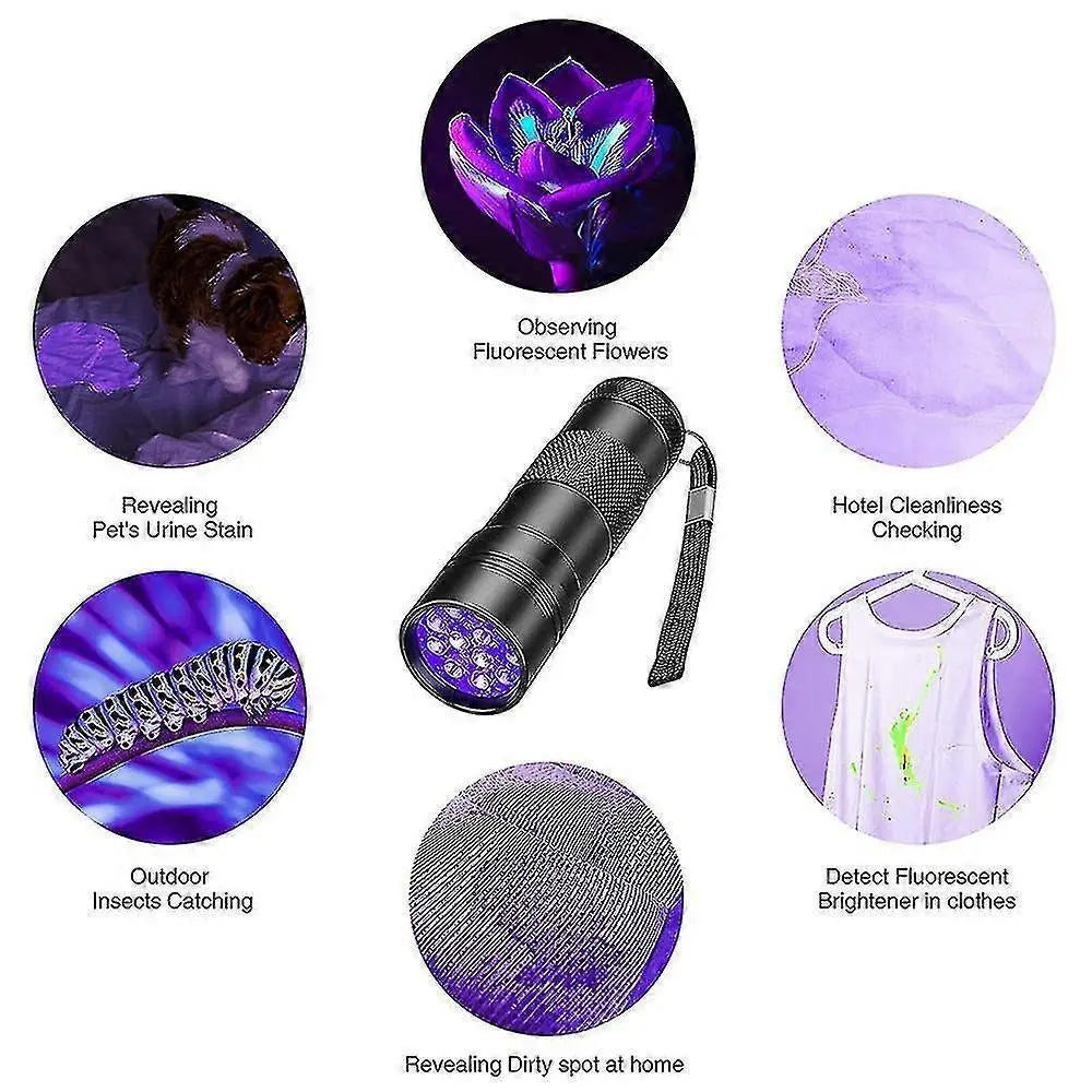 12 LED UV Flashlight Purple Ultraviolet Torch for Detection or Cleaning Use Wholesale Hub
