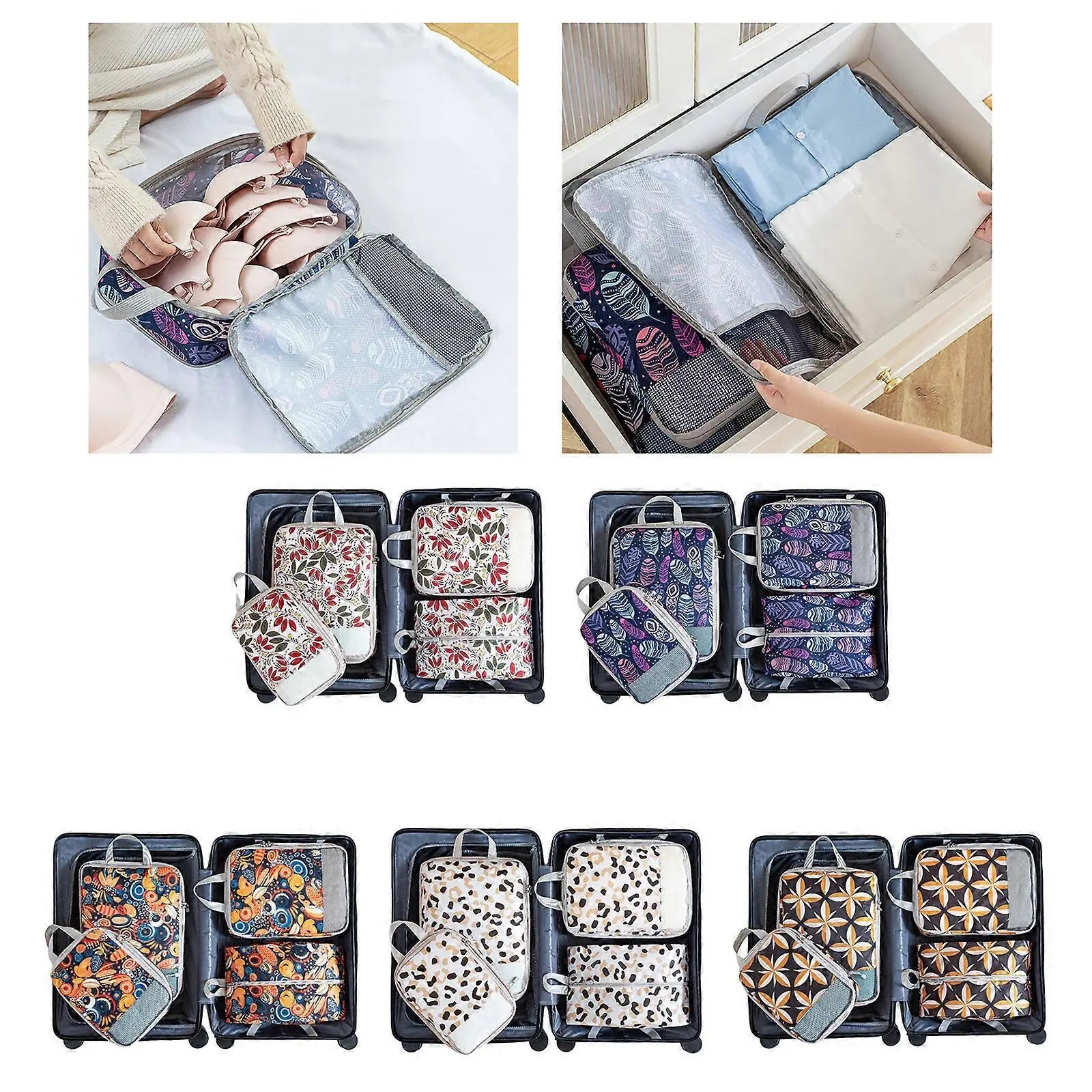 4pcs Travel & Home Packing Cubes with Printed Design for Easy Organization Wholesale Hub